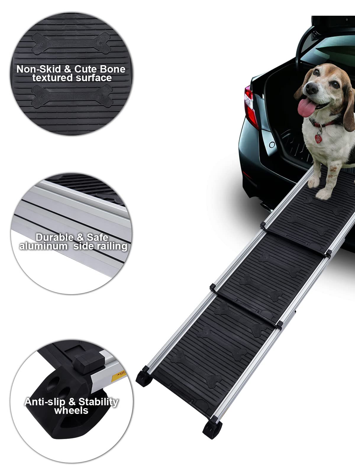 Dog Ramps For Large Dogs Suv, Portable Lightweight Pet Ramp For Couch, Bed,Telescopic Dog & Cat Ramp For Small Dogs, Rv, Stairs, Outdoor, No-Skid Surface, Adjustable Length 28.7' To 64'