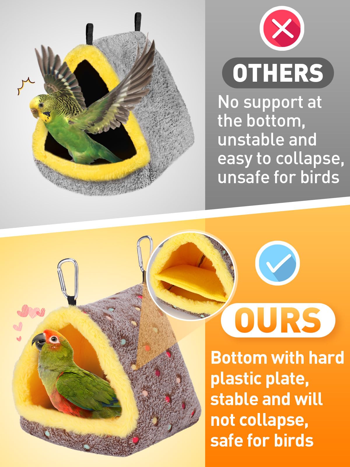 Winter Warm Bird Nest House, Fluffy Parrots Bird Bed For Cage, Hanging Hammock Plush Shed Hut Hideaway Hut Gift For Parakeets Cockatiels Conures Lovebirds
