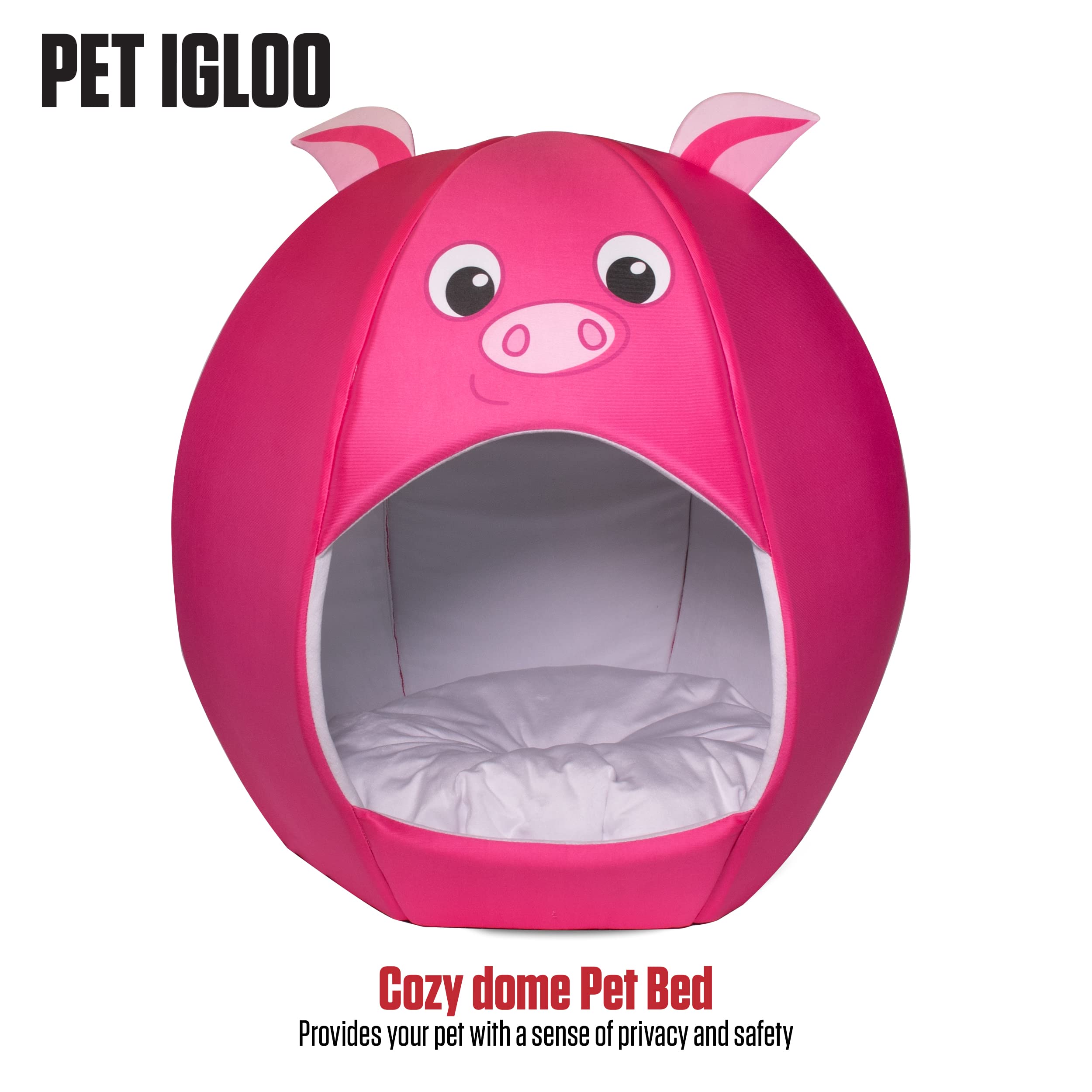 Maccabi Art Pig Theme Dog Bed - Cute Igloo Style Pet Bet - Fits Small Dogs, Puppies, Cats - Pillow Insert With Plush Lined Inter