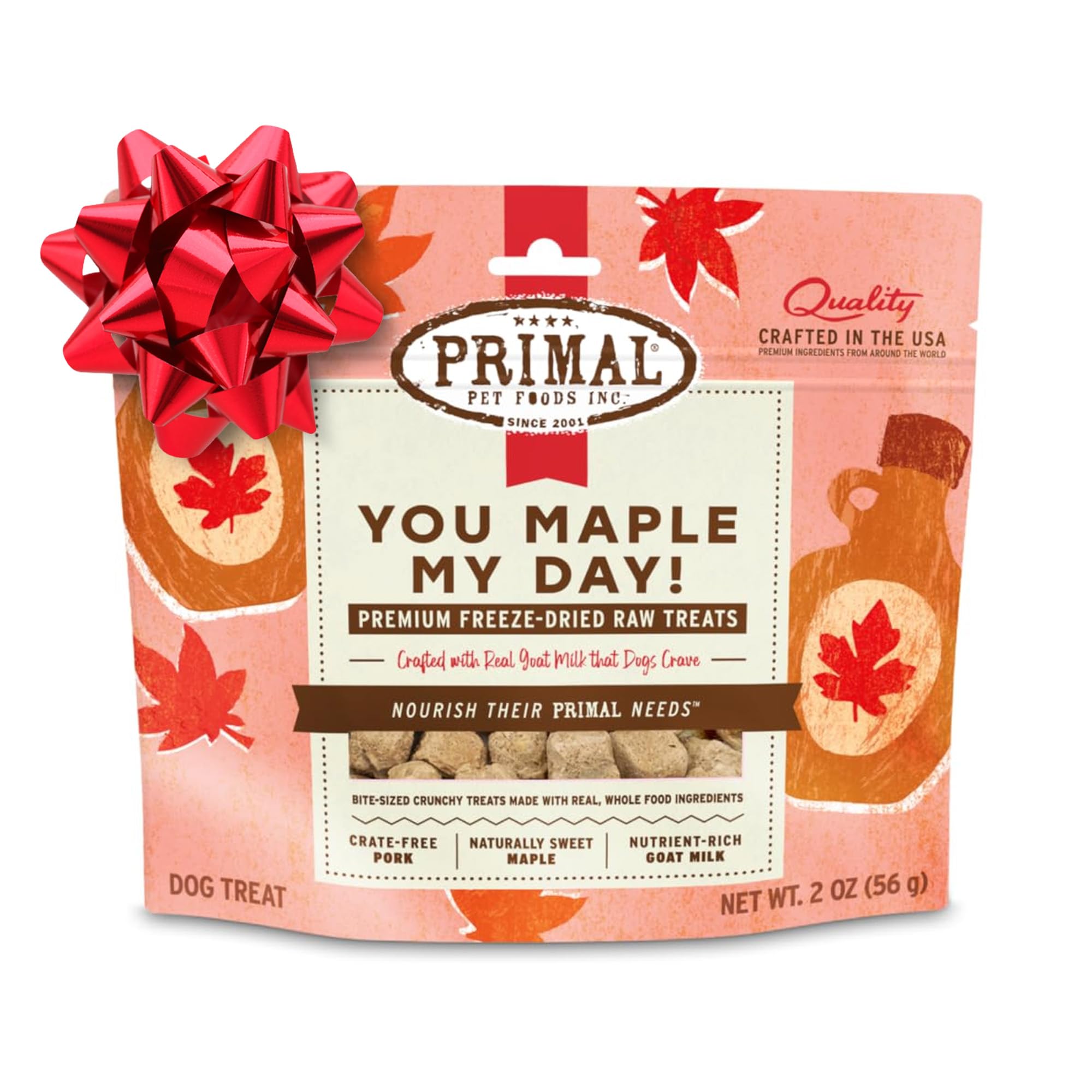 Primal Freeze Dried Dog Treats, You Maple My Day; Pork & Maple with Goat Milk, Grain Free Training Treats for Dogs with Probioti
