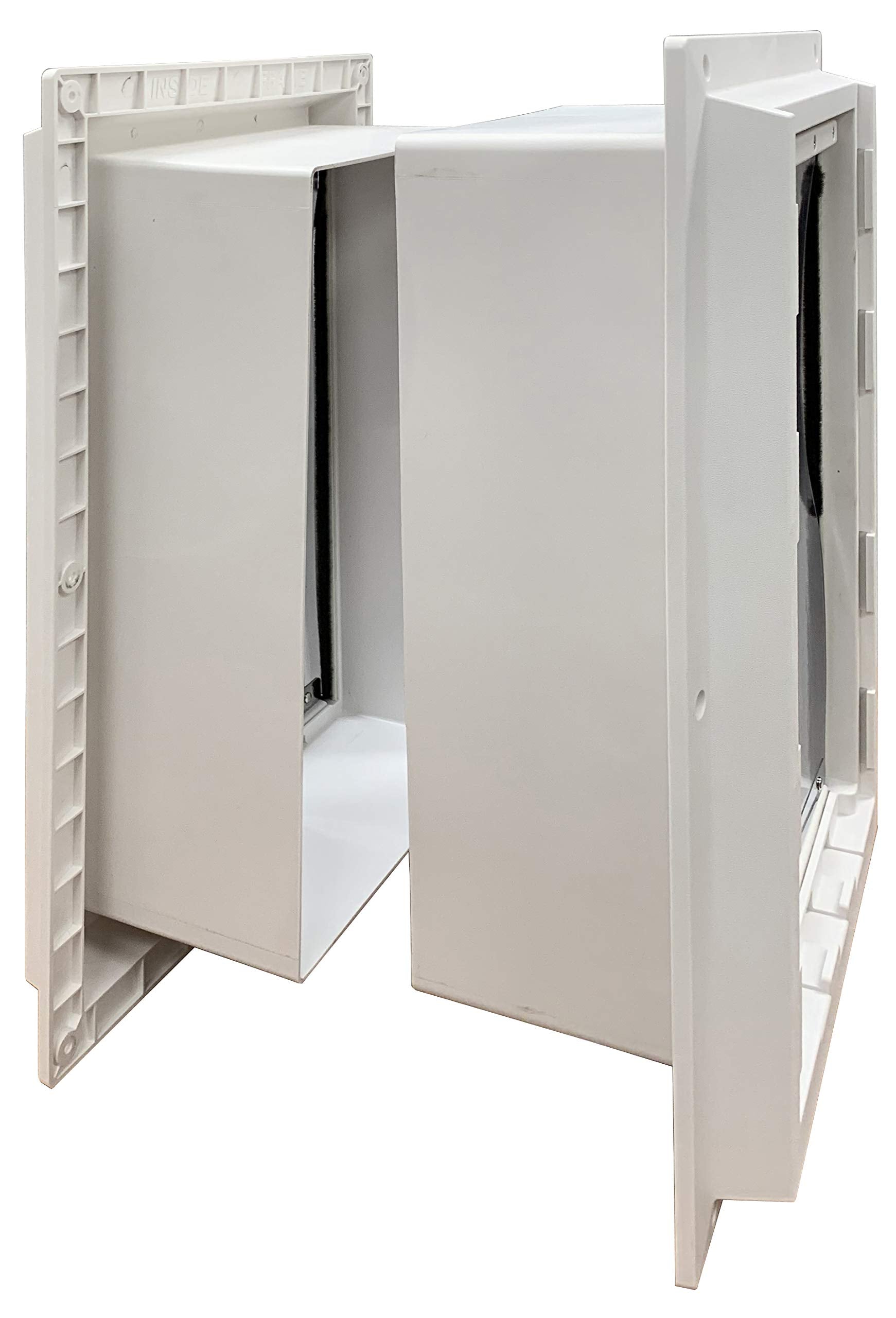 Ideal Pet Products Wall Entry Pet Door Double Flap For Walls With Built-In Telescoping Tunnel And Lock-Out Slide, Extra Large, White