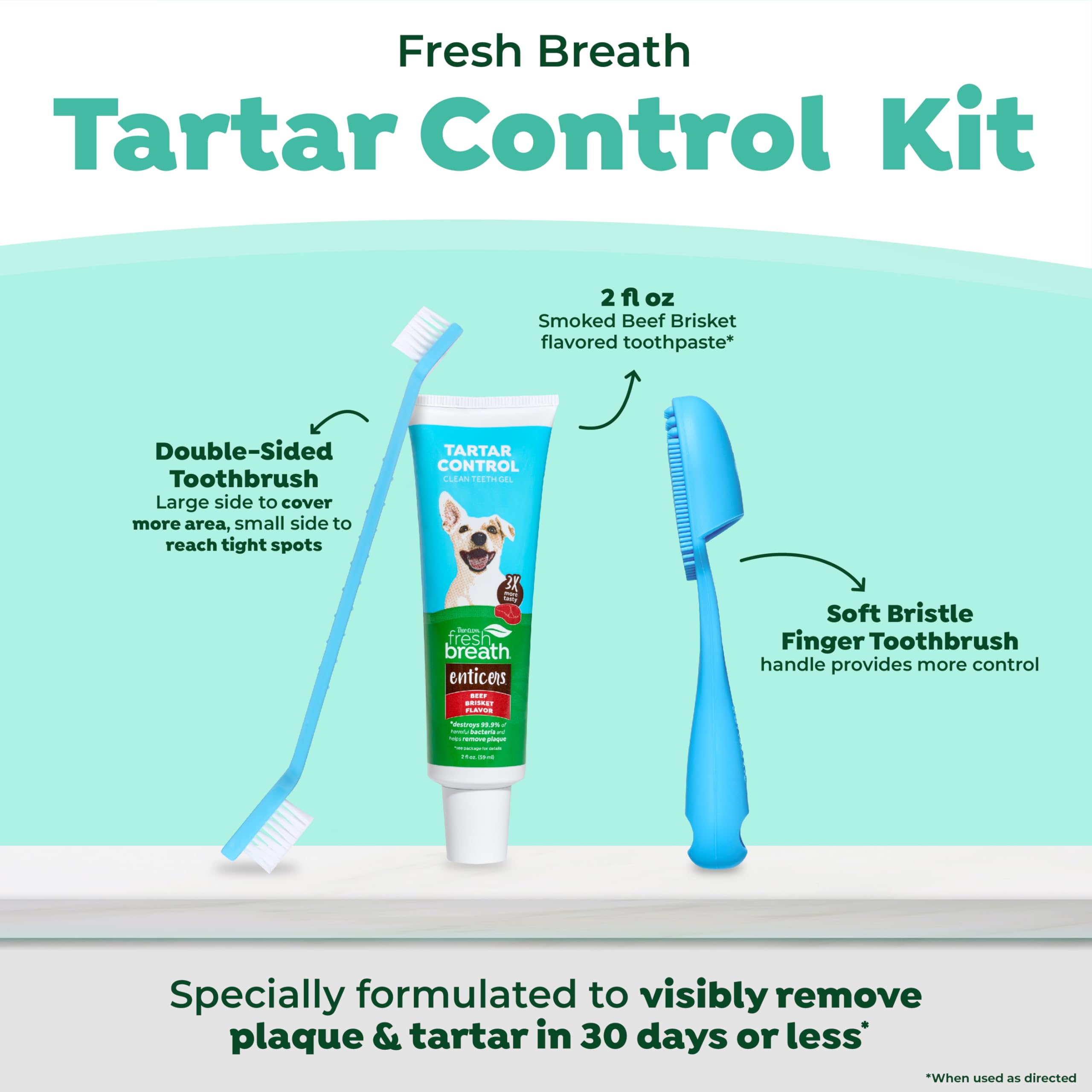 TropiClean Fresh Breath Oral Care Kit - Soft Bristle Finger Toothbrush - Dog Tooth Brushing Kit - Beef Brisket Flavor Dog Toothp