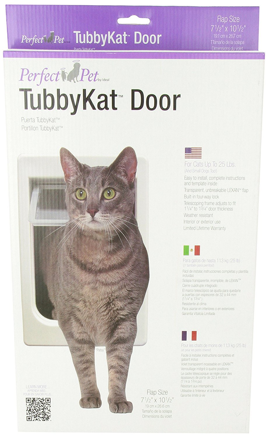 Perfect Pet Tubby Kat Cat Door With 4 Way Lock And Lexan Flap, 7 1/2'' X 10 1/2'' Flap Size
