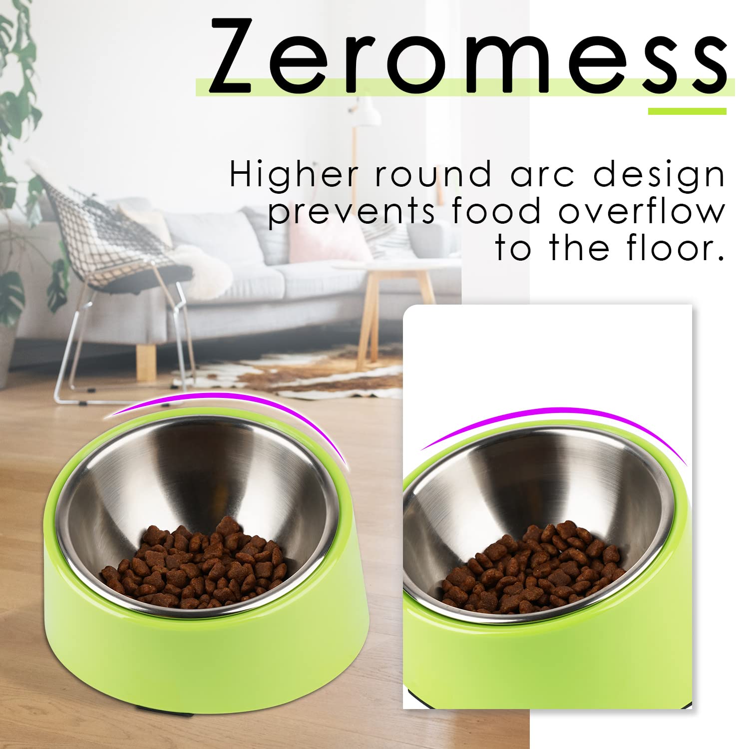 Super Design Mess Free 15 Slanted Bowl for Dogs and Cats, Tilted Angle Bulldog Bowl Dog Feeder, Non-Skid & Non-Spill, Easier to