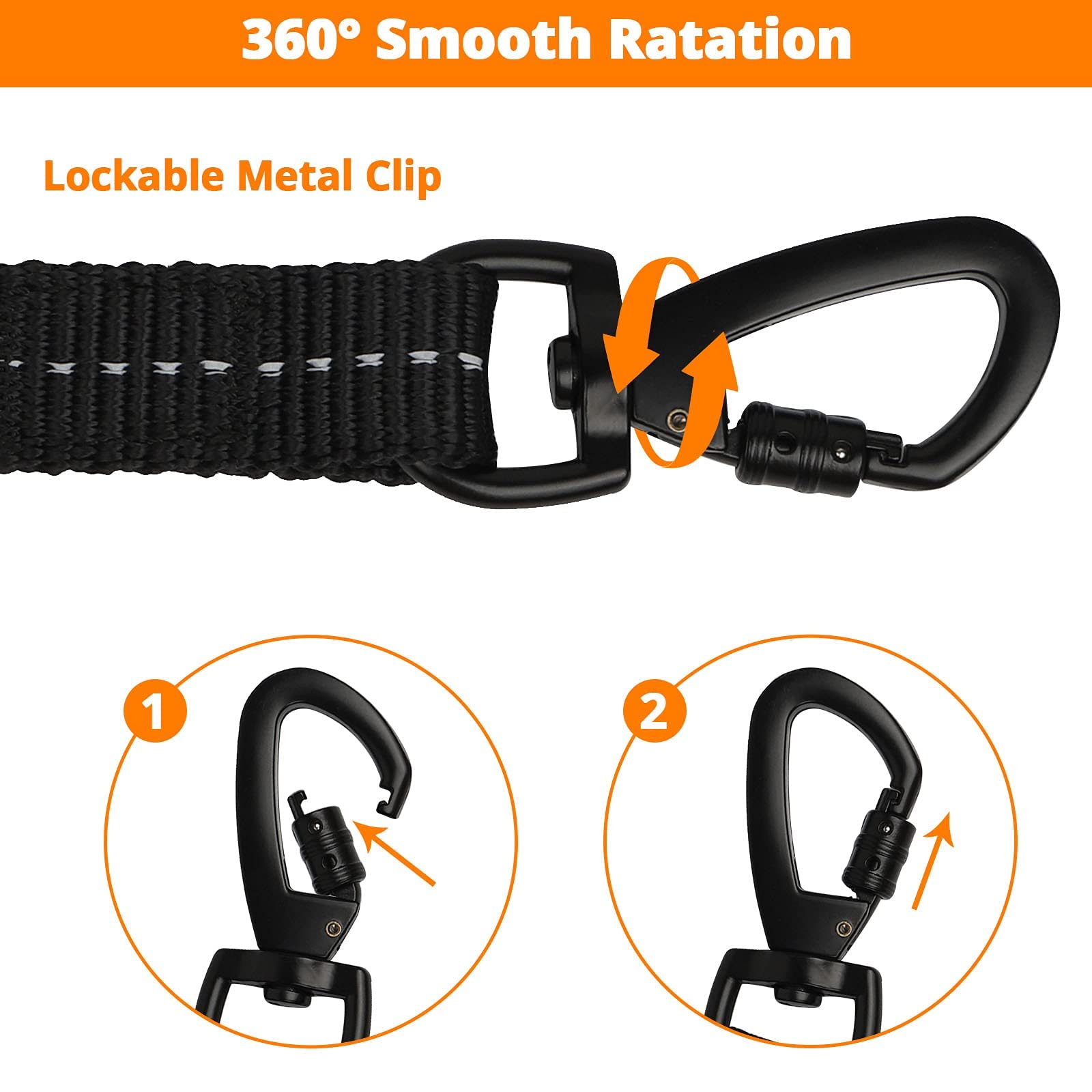 Long Dog Leash 50 Ft: Heavy Duty Rope Leashes For Dogs Training With Swivel Lockable Hook Reflective Threads Bungee And Padded H