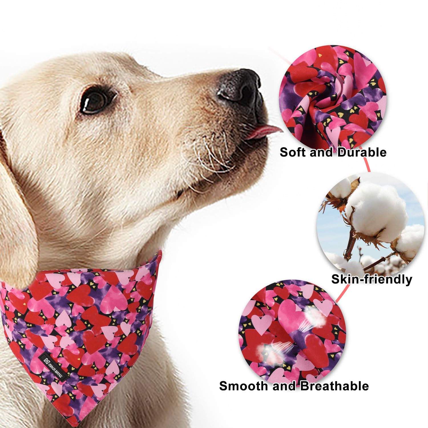 Maca Bates 2 Pack Red And Blue Love Heart Valentine'S Day Dog Bandana Bulk Valentines Dogs Scarf Soft Puppy Bandanas Pet Kershie