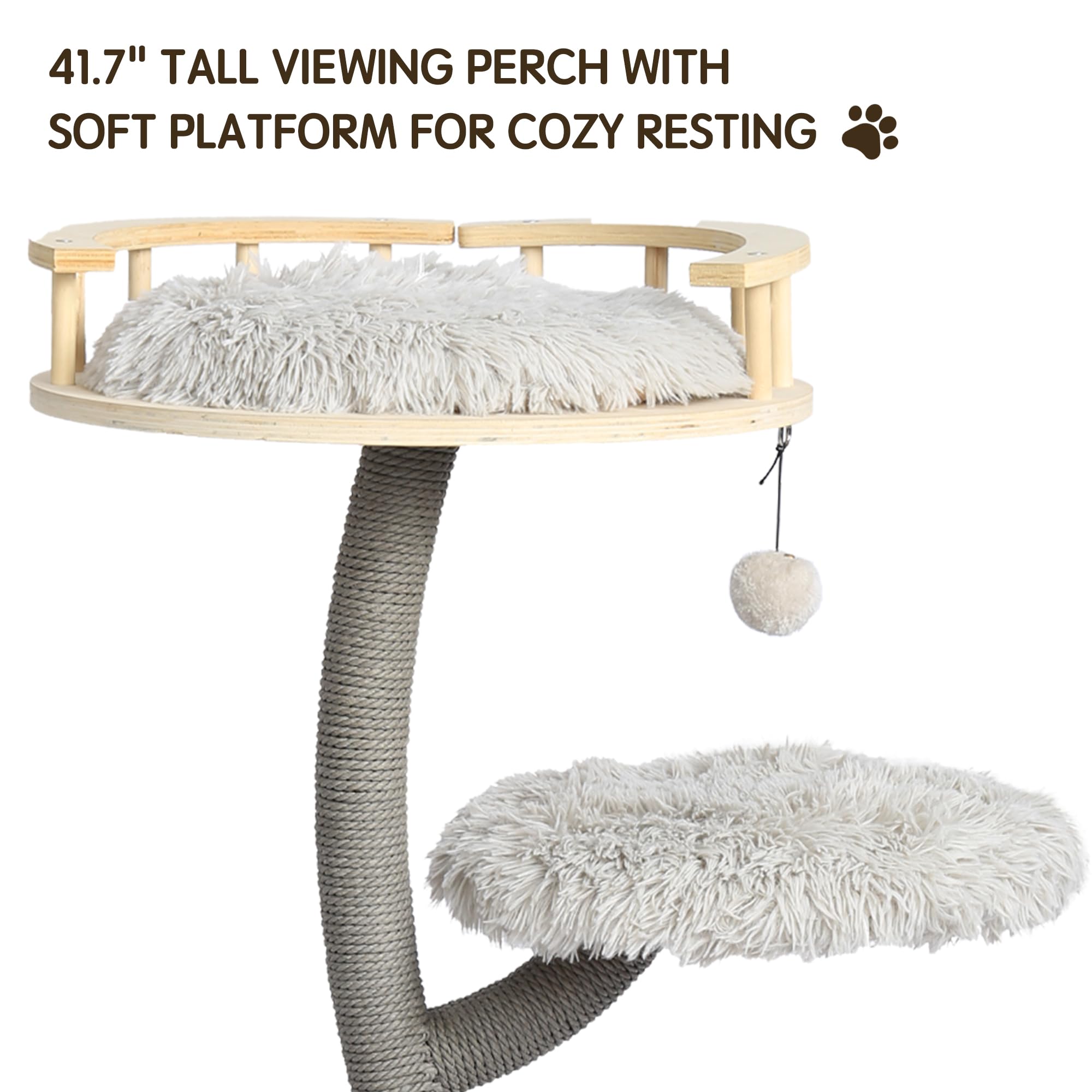 Kamaboko Modern Cat Tree With Scratching Post For Large Cats, 41.7 Cat Tree Tower With Luxury Cat Condo, Cat Tower With Soft P