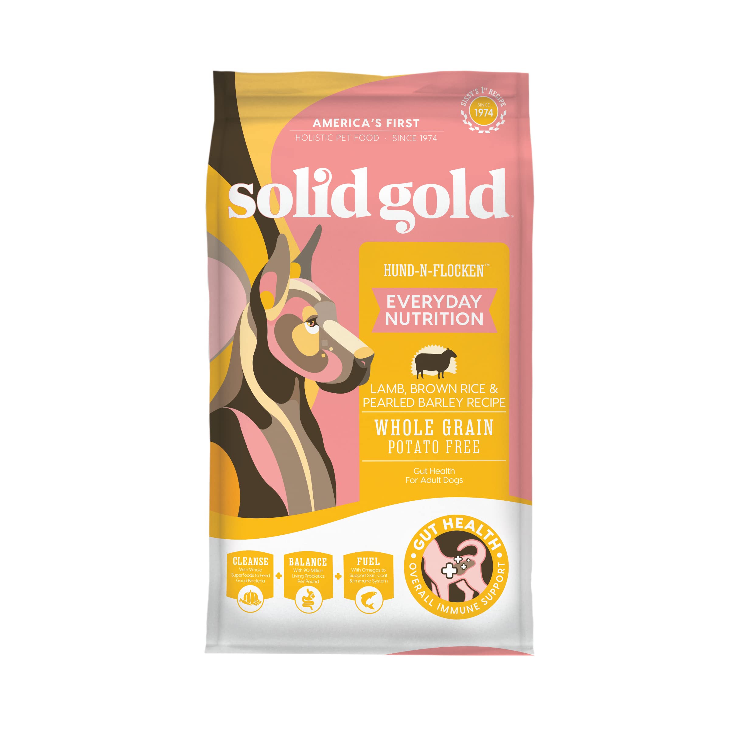 Solid Gold, Hund-N-Flocken, Dog Food Dry with Lamb, Rice and Omega 3 Fish Oil for Dogs, Probiotics, 24 LB