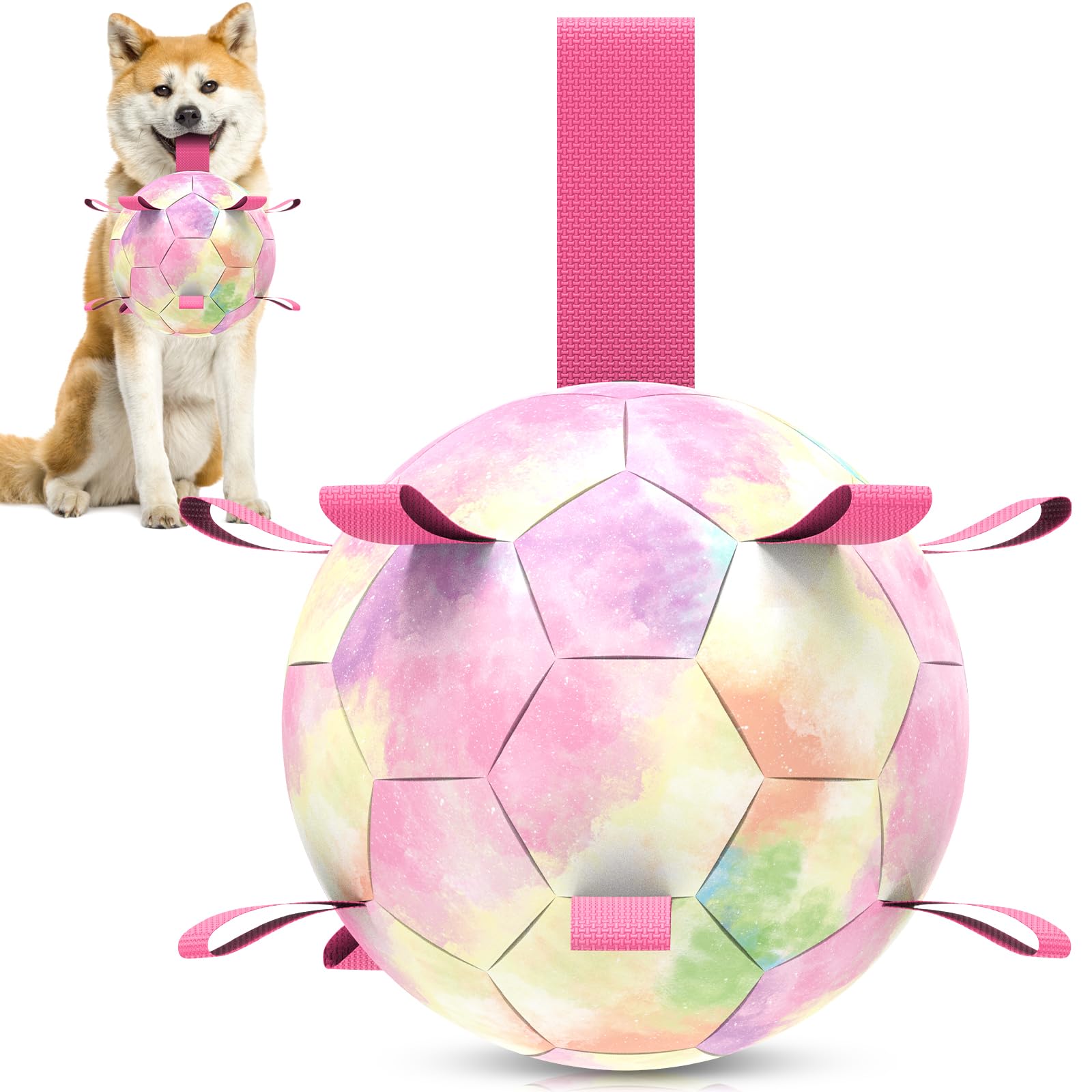 Qdan Dog Toys Soccer Ball With Straps,Gradient Interactive Dogs Toys For Tug Of War, Puppy Birthday Gifts,Water Toy Durable Dog 