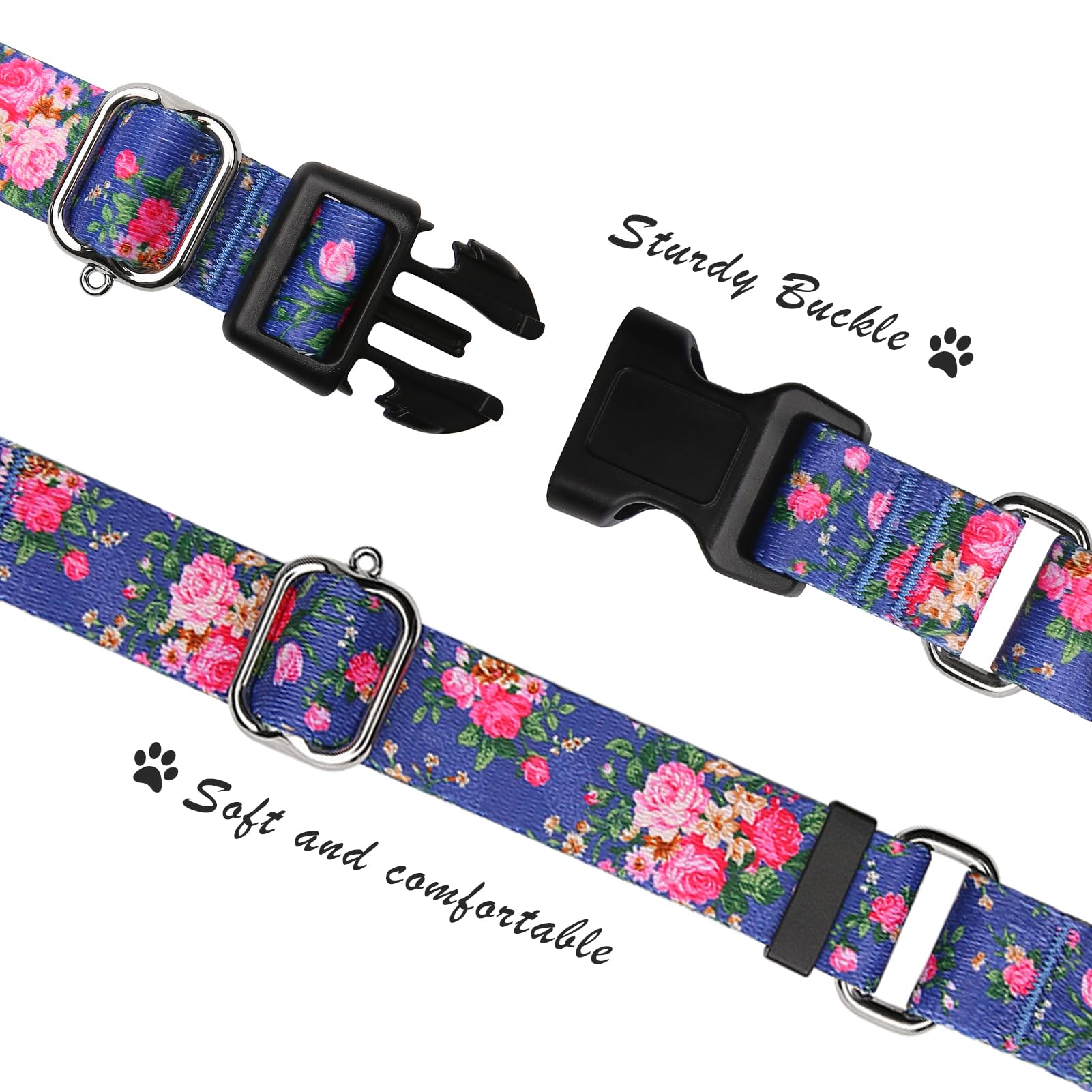 Hikiko Martingale Collar For Dogs Girl Dog Collars For Small Medium Large Dogs With Cute Female No Pull Dog Collar(Blue Rose,Med