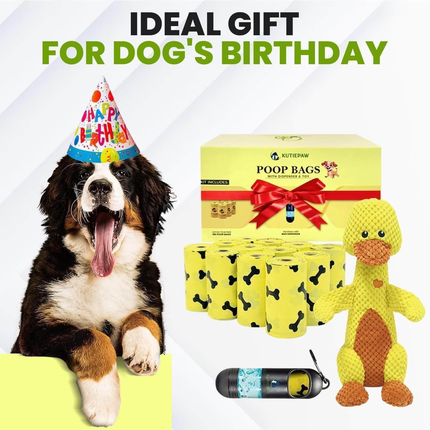 Kutiepaw Dog Poop Bag Kit - 180 Biodegradable Lemon Scented Poop Bags for Dogs, Duck Plush Toy & Dispenser with Sanitizer - Leak Proof Extra Thick Compostable Dog Waste Bags for Eco-Friendly Walks