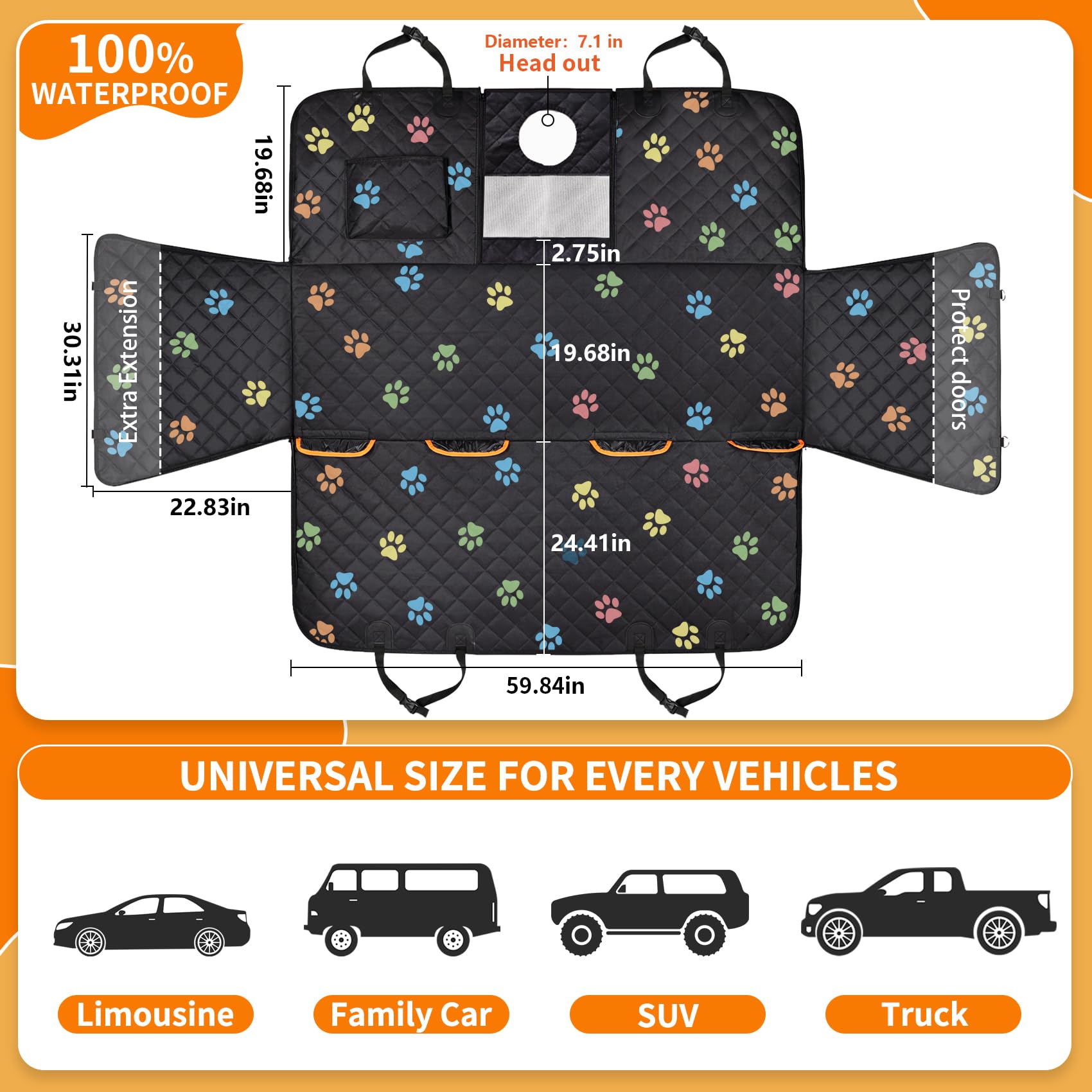 Famstar Dog Car Seat Cover For Back Seat 100% Waterproof Durable 600D 6-Layer Scratchproof Nonslip Pet Dog Seat Cover With Mesh