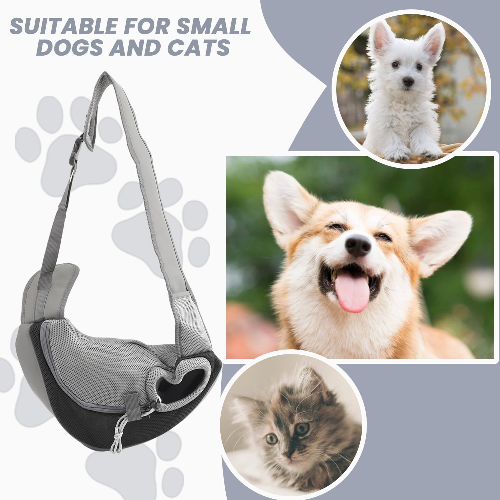 Small Dog Sling Carrier, Mesh Adjustable Pet Sling Carrier Zipper Pocket Breathable Hand Free For Small Medium Dogs Cats Outdoor