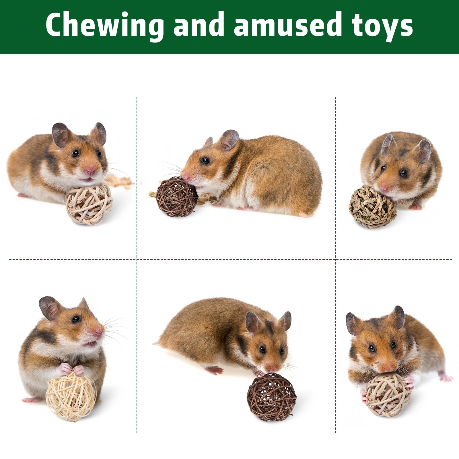 Skylety 15 Pieces Small Animal Chew Balls Rabbits Bunny Treat Chew Toys Guinea Pigs Chinchilla Balls Rolling Activity Play Grass Toys For Pet Teeth Grinding Gnawing Biting Accessories(Classic Style)