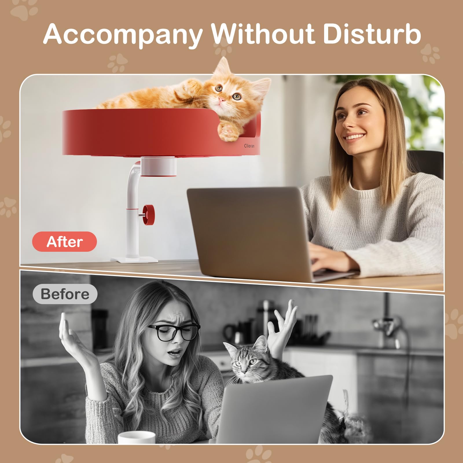 Clioran Cat Desk Bed Large Perch Nest With Teaser Easy Install,Space Saving Mount Design,Sturdy Frame,Removable Cushion,Clamp De