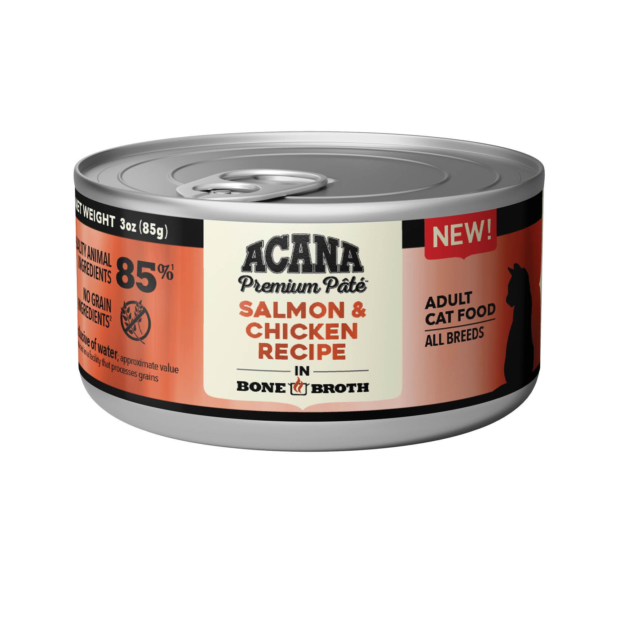 ACANA Premium Pate Wet Cat Food in Bone Broth Salmon + Chicken Recipe 3oz Cans (24 count)