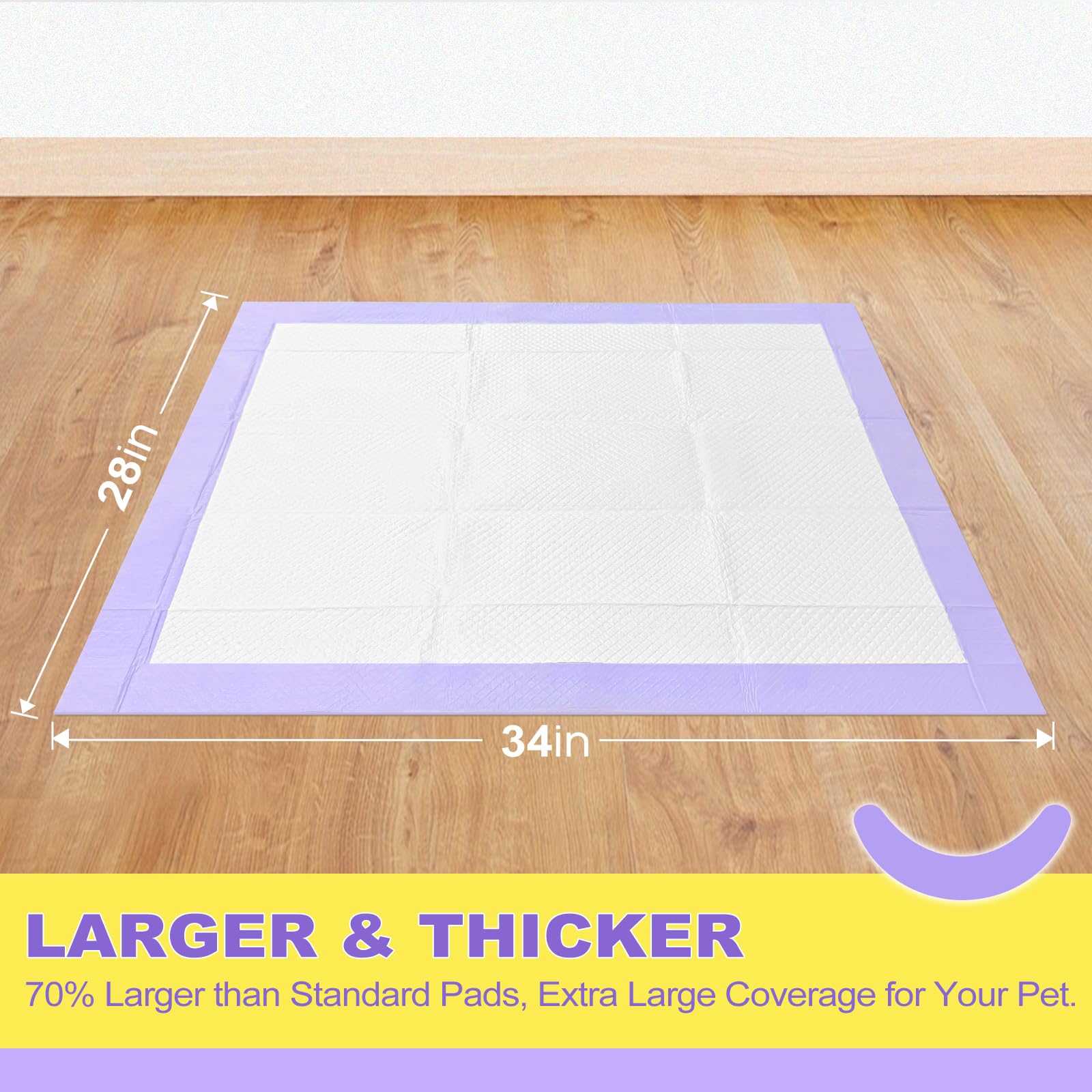 MIZOK Puppy Pads 28x34 Lavender Scented, Dog Pee Pads Extra Large Odor Control Dog Pads Ultra Absorbent Up to 8 Cups, Wee Wee Pa