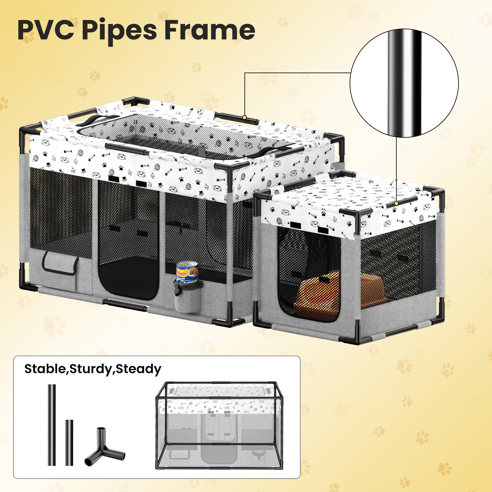 Desell Portable Cat Playpen, Pvc Pipe Reinforced Kitten Dog Pet Playpens For Indoor Cats Enclosed, Foldable Puppy Doggy Play Pen