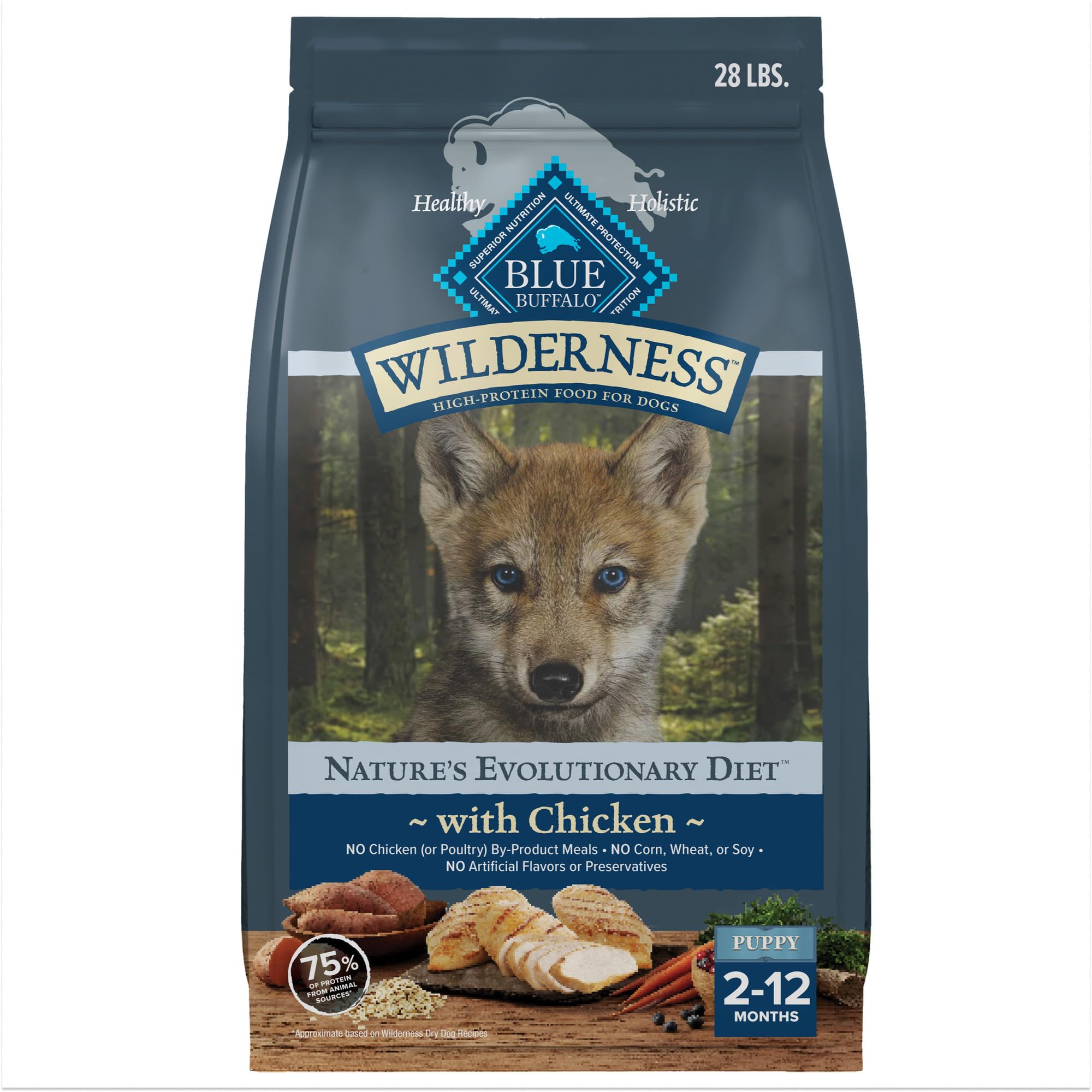 Blue Buffalo Wilderness High-Protein Natural Dry Food for Puppies, Chicken Recipe, 28-lb. Bag