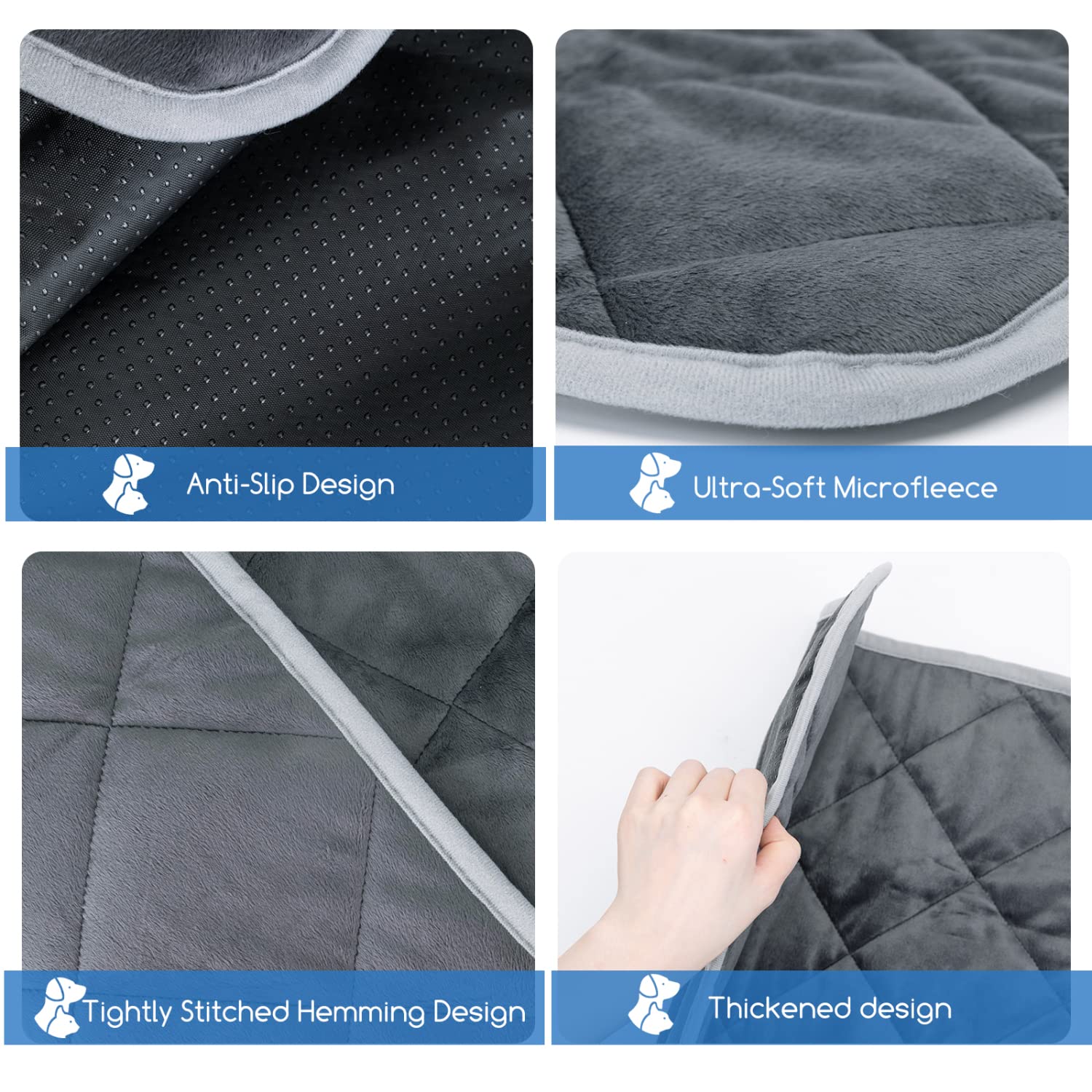 Nobleza Self Warming Pet Mat, Extra Warm Thermal Dog Crate Pad For Indoor Outdoor Pets, Washable Anti-Slip Kennel Mat For Medium Small Dogs And Cats, 24' × 18' Grey