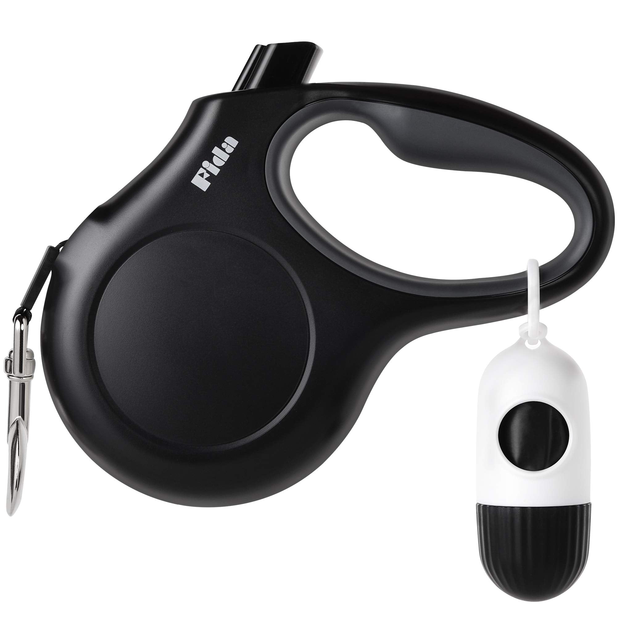Fida Retractable Dog Leash With Dispenser And Poop Bags, 10 Ft Pet Walking Leash For X-Small Dog Or Cat Up To 18 Lbs, Anti-Slip Handle, Tangle Free, Reflective Nylon Tape (Xs, Black)