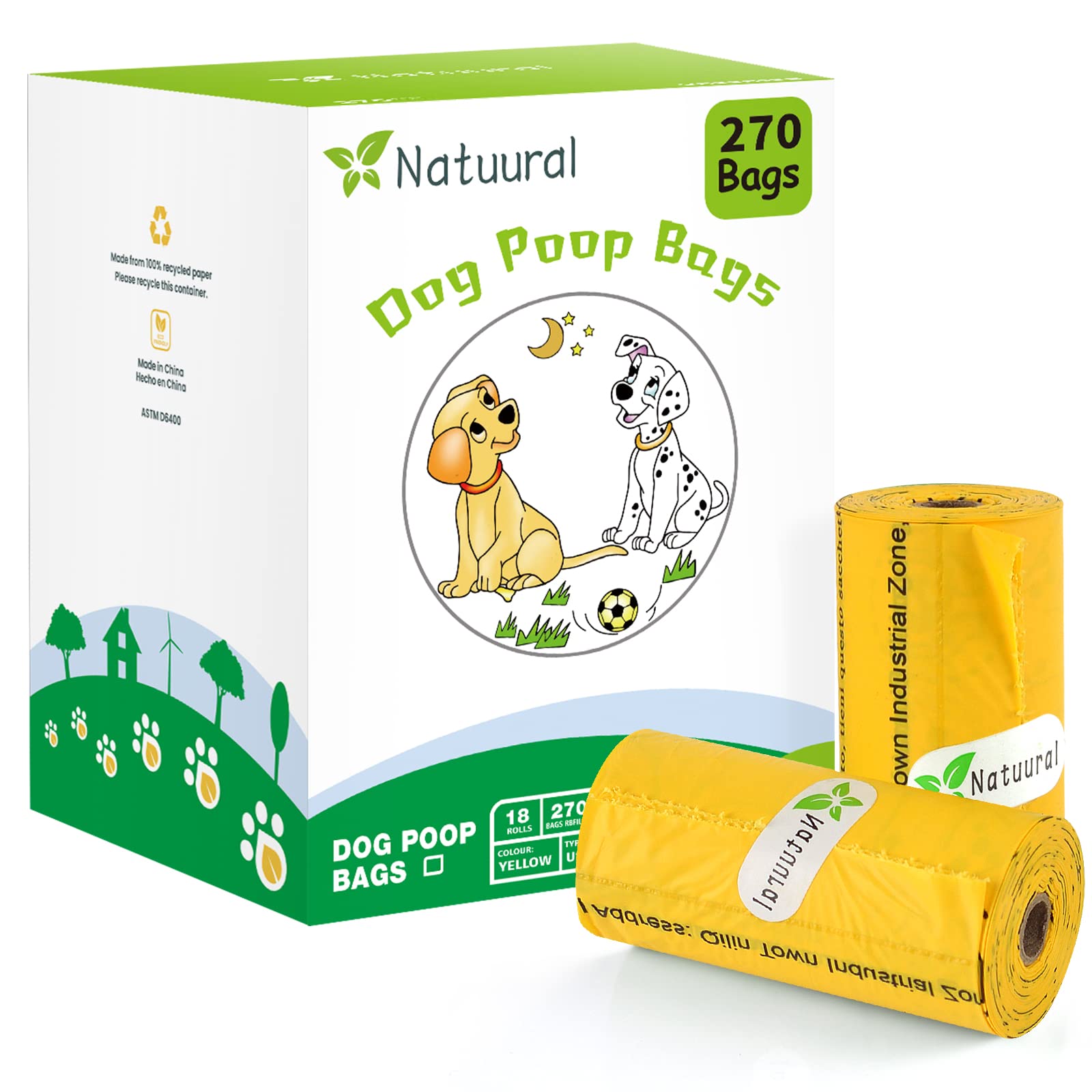 Biodegradable Dog Poop Bags-270Bags 18Rolls,Poop Bags Made Of Cornstarch,Certified Astm D6400 By Usa,Unsented Suitable For Large