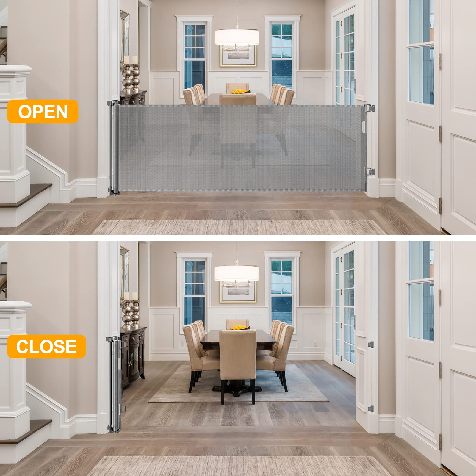 180 Inch Extra Wide Baby Gates for Large Openings Extra Long Retractable Dog Gate for Living Room, Kitchen, Dining Room, Bottom