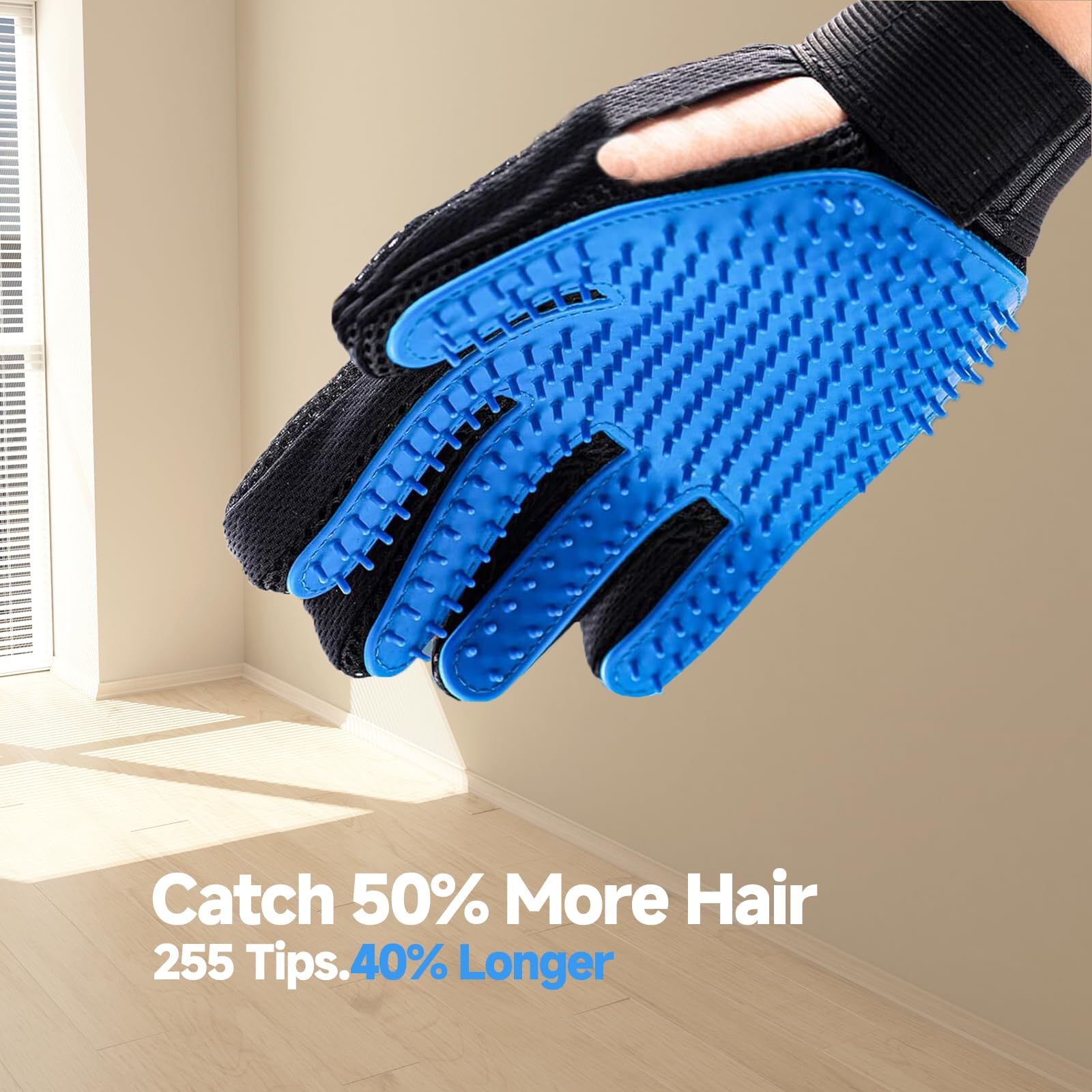 NVNAN 2-in-1 Pet Grooming Glove & Fabric Hair Remover - Reusabie, Silicone Massage Bristles,Static Adhesion for Quiuck Shedding