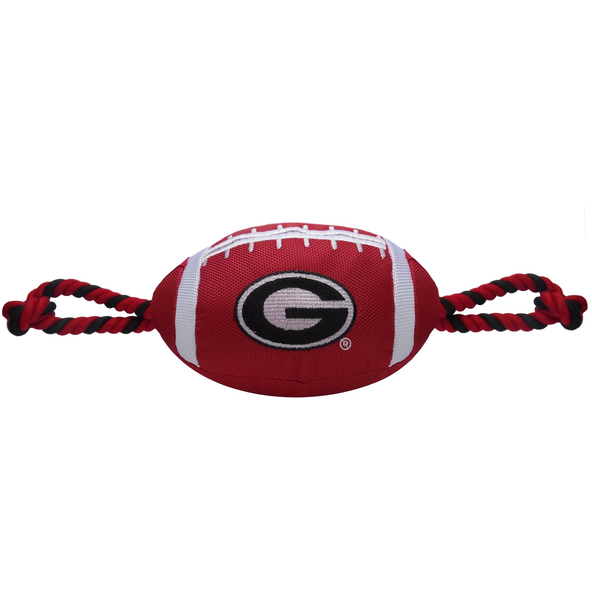 Pets First NCAA Georgia Bulldogs Football Dog Toy, Tough Quality Nylon Materials, Strong Pull Ropes, Inner Squeaker, Collegiate 