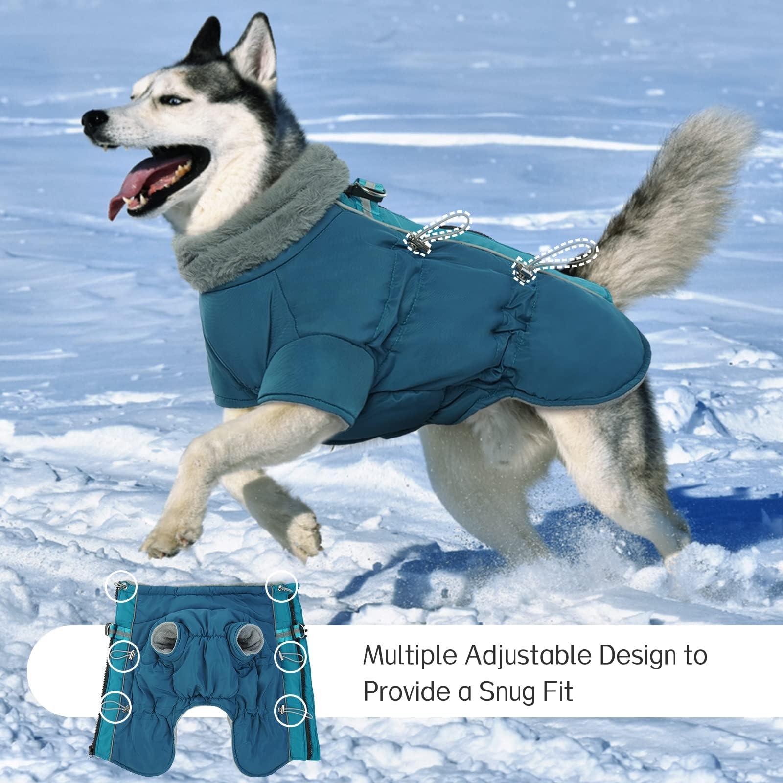 Ikipuko Dog Jacket - Winter Waterproof Dog Coat, Fleece Lining, Reflective, Zip Up With Harness, High Collar Snowsuit (Green, 3X