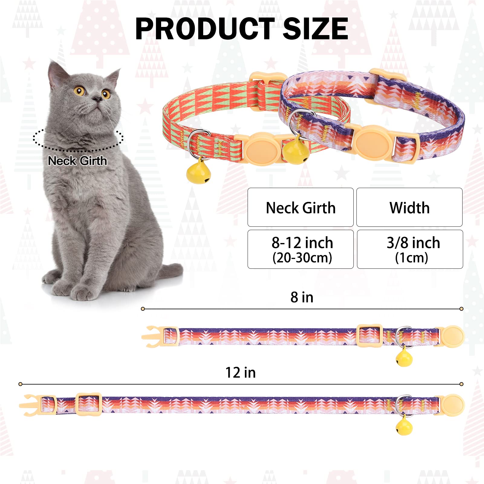 Dillybud Breakaway Cat Collars For Girl Boy Cats, Spring Summer All Weather Cat Collar Personalized Pattern 2 Pack,Cute Classic