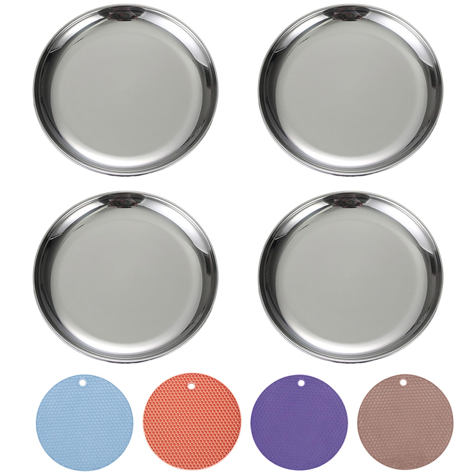 RMNHPTK Cat Food Dishes, Stainless Steel Shallow Bowls Relief Whisker Fatigue Cat Plates with Non-Slip Mats for Wet & Dry Food (