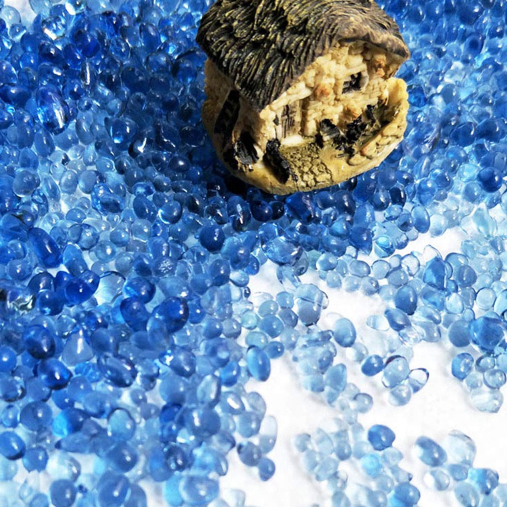 Kiseer Clear Aquarium Glass Stone Bulk 1 Lb Sea Glass Beads Gems Marbles Pebbles Gravel Rock For Aquarium, Fish Tank, Garden, Vase Fillers, Succulent Plants Decor (Sea Blue)