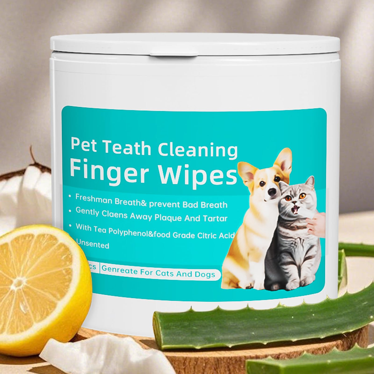 Effves Pet Finger Teeth Wipes For Dogs & Cats, Plaque, Tartar & Bad Breath Cleaning & Deodorizing Dental Wipes, 50 Pcs Dog Denta