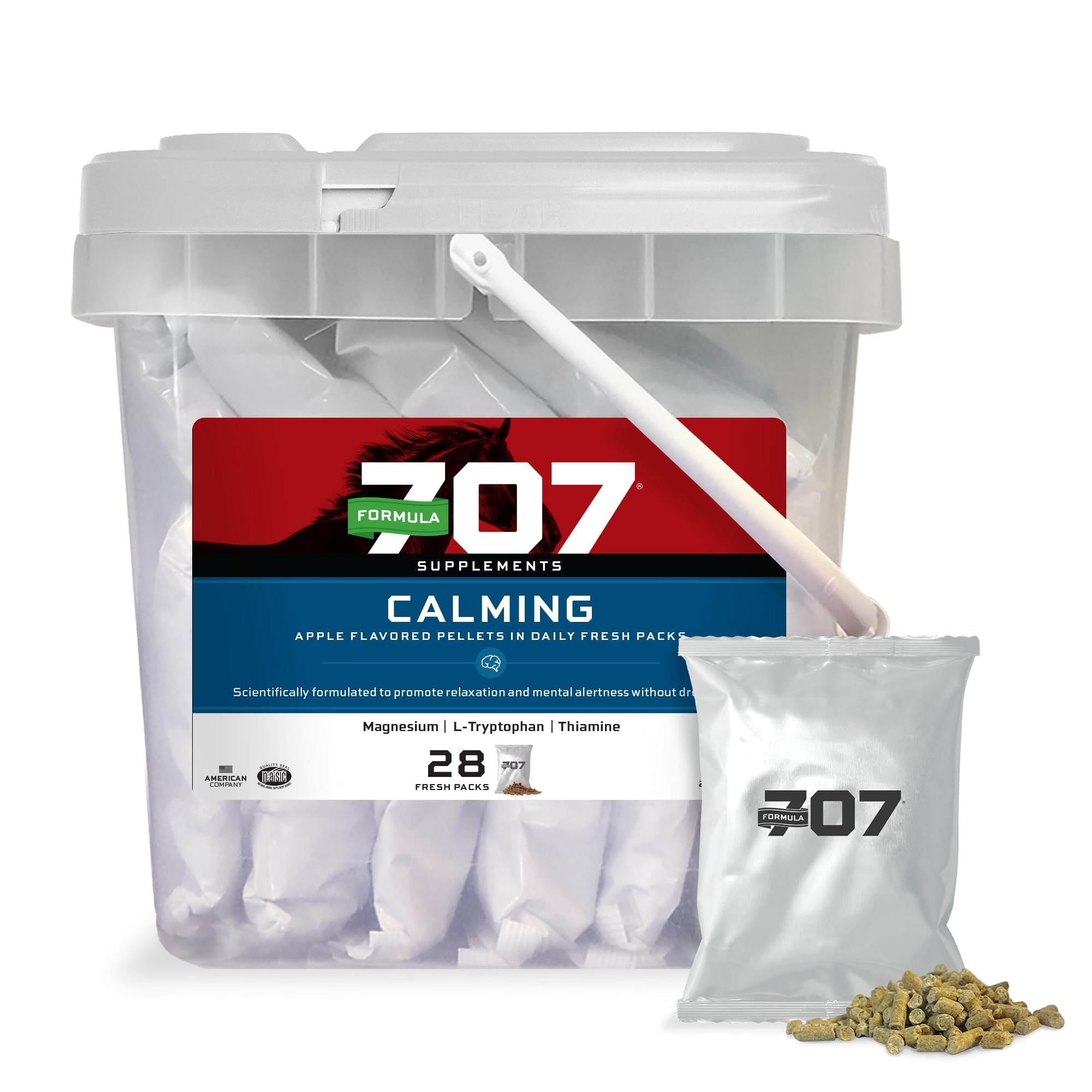 Formula 707 Calming Equine Supplement, Daily Fresh Packs - Anxiety Relief and Enhanced Focus for Horses - L-Tryptophan, Thiamine