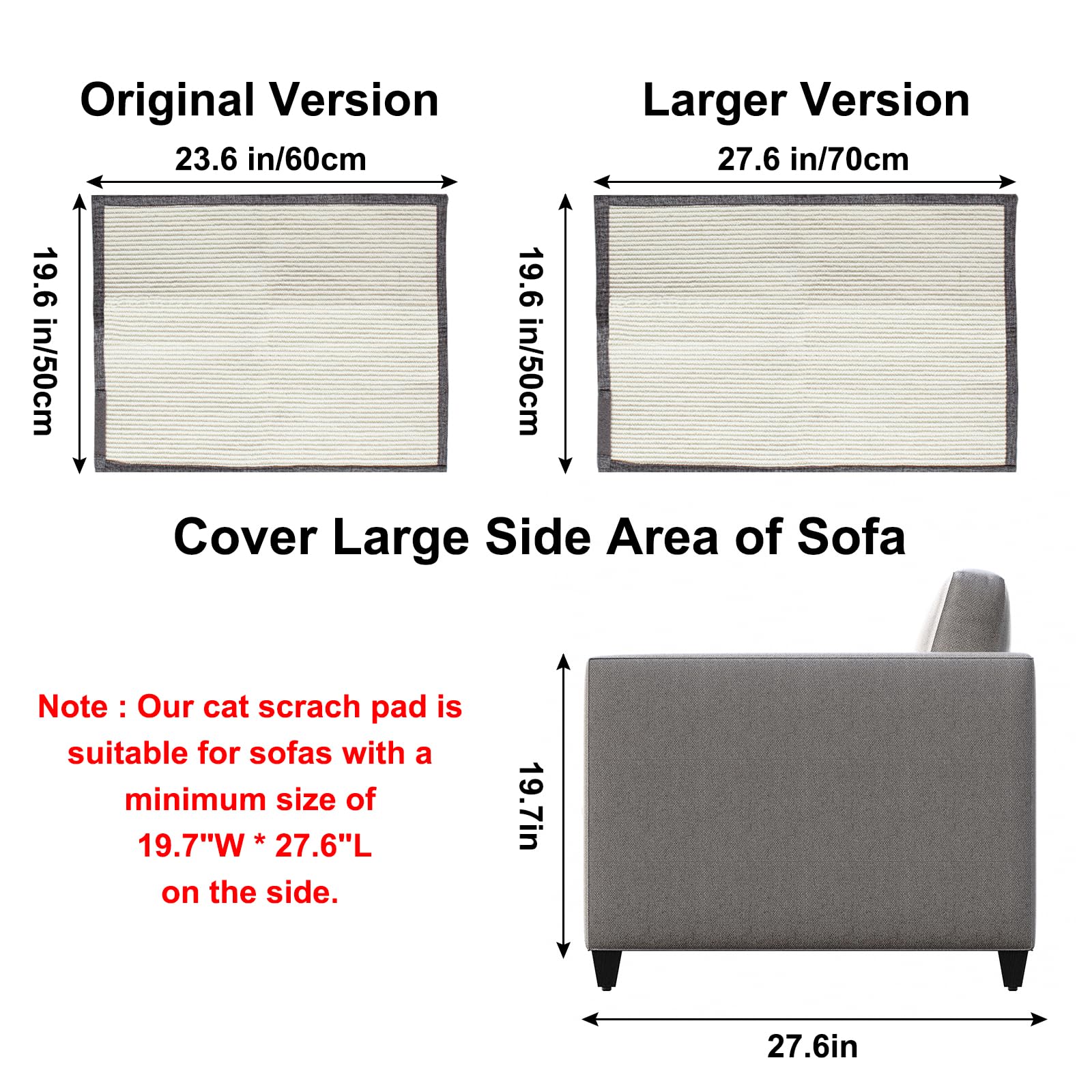Large Size Cat Scratch Sofa Protector,27.5Inch*19.6Inch Sisal Couch Protector From Cats/Dogs Scratching For Big Arm Sofa Use(Lef