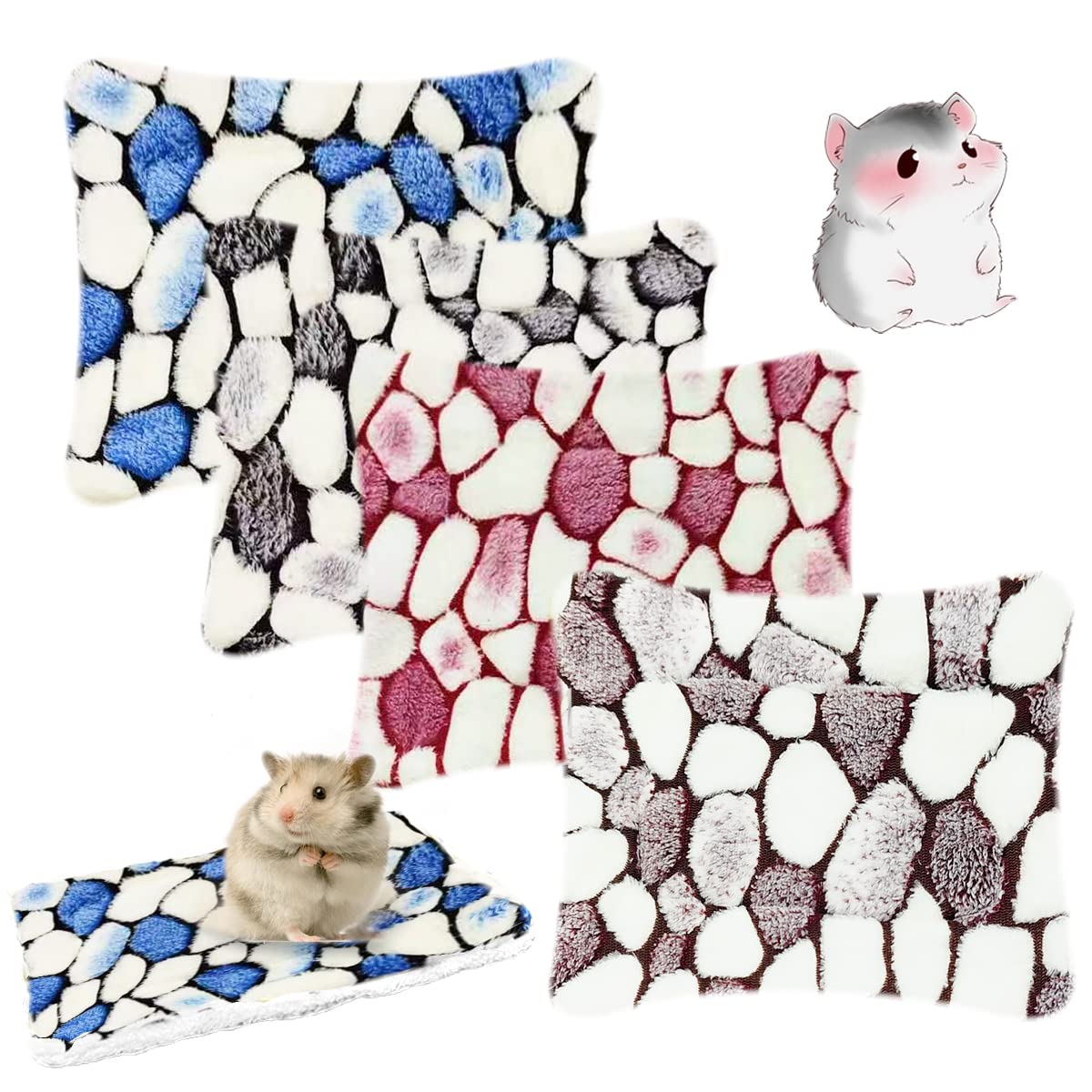 Eaedmy 4 Pieces Guinea Pig Bunny Comfortable Bed Mats Pads, Rabbit Warm Soft Bed, Hamster Bedding Pad Mats For Small Animals Chi