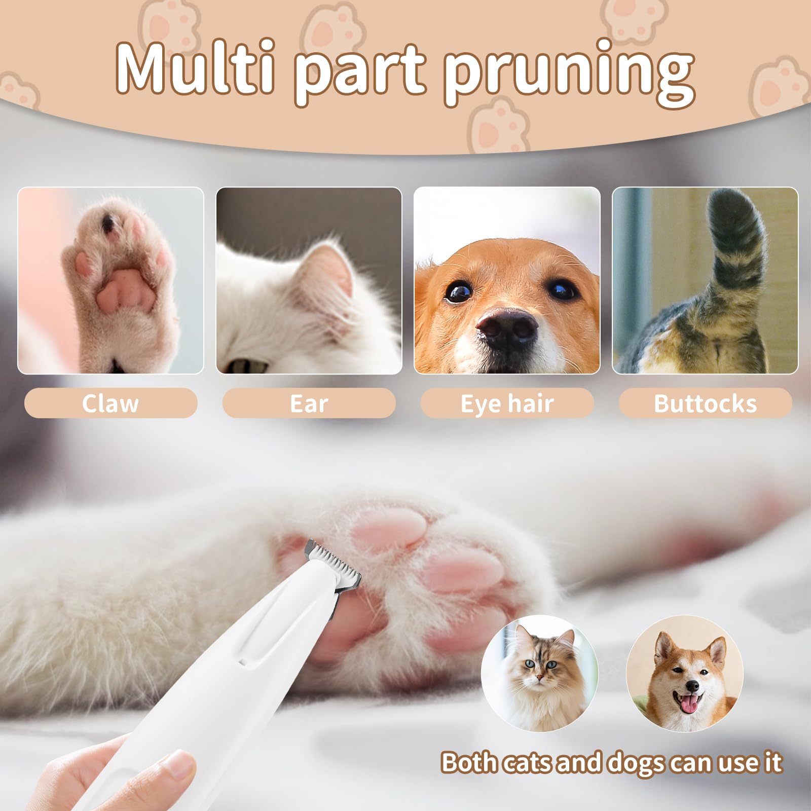 Upgraded Paw Trimmer for Dogs, Dog Paw Trimmer, Rechargeable Pet Shaver with LED Light, Low Noise Pet Hair Clippers for Paws Eye