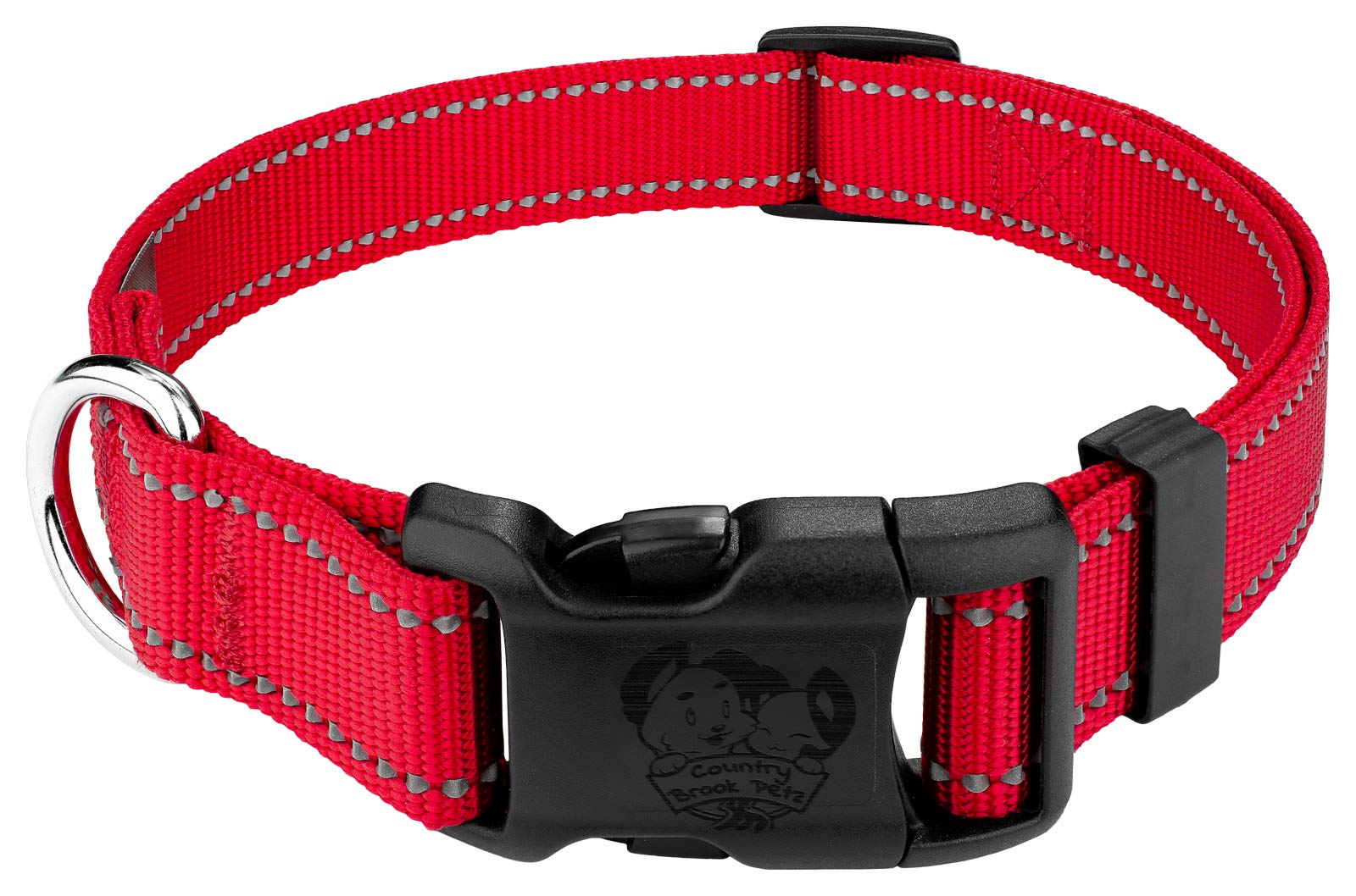 Country Brook Petz - Deluxe Red Reflective Nylon Dog Collar - Extra Large