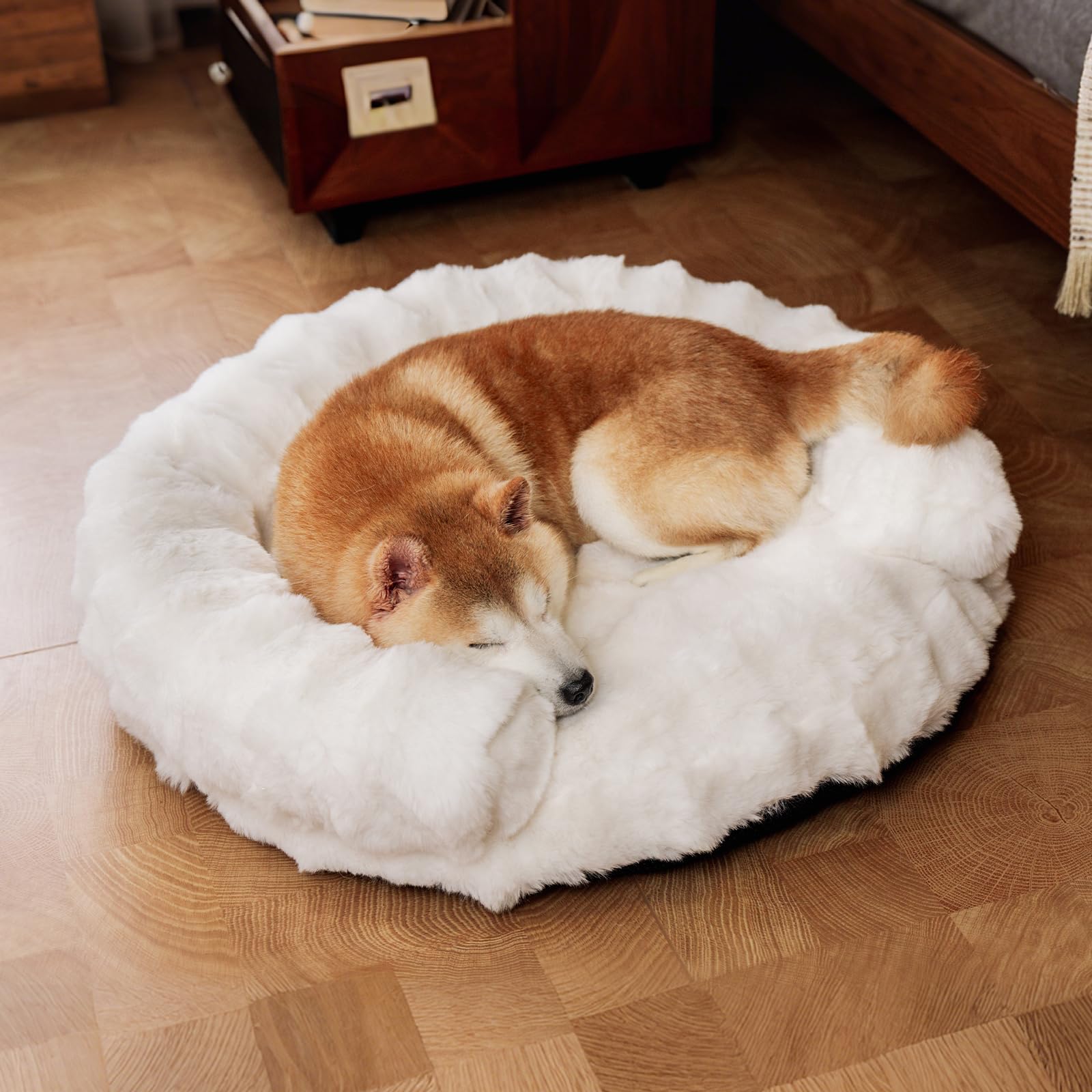 Small Dog Bed Pet Couch Sofa Washable Removable Cover Shredded Foam Cozy Plush for Small Pet White Indoor 30 x 30 x 9 inches