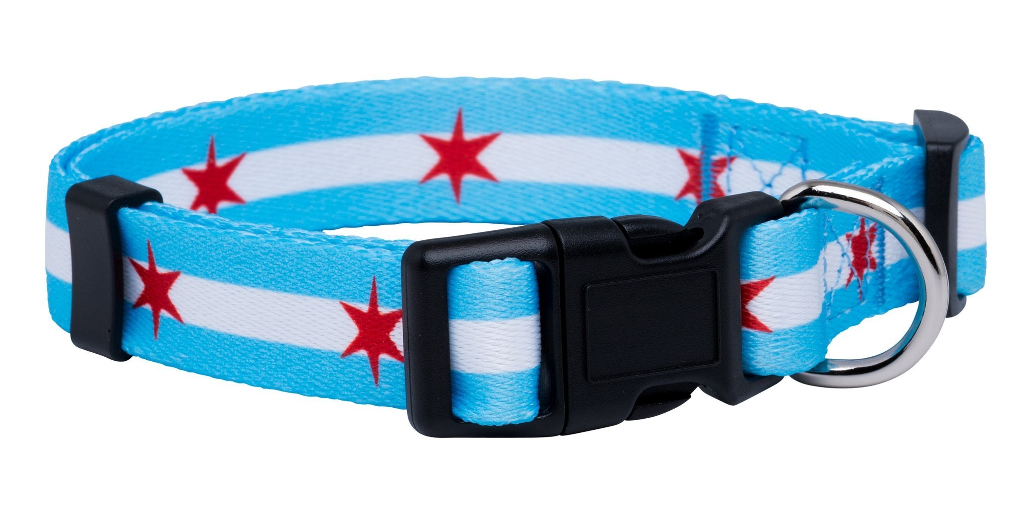 Native Pup Chicago Flag Dog Collar (Chicago Big Stars, Large)