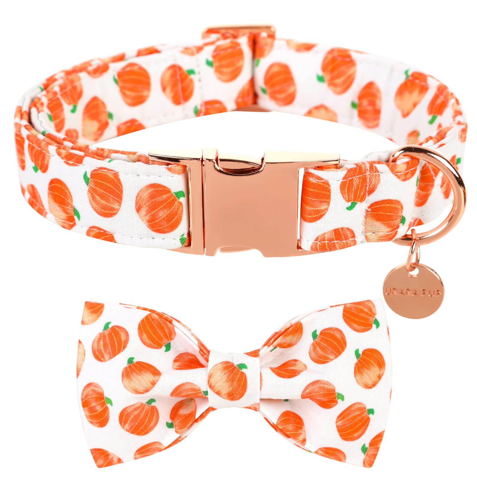 Up Urara Pup Halloween Dog Collar With Bow Tie, Pumpkin Cotton Bowtie Collar For Small Girl Boy Dog, Fall Dog Collar Bowtie With Durable Metal Buckle, Adorable Pumpkin Pet Collar, S, Neck 10-16In