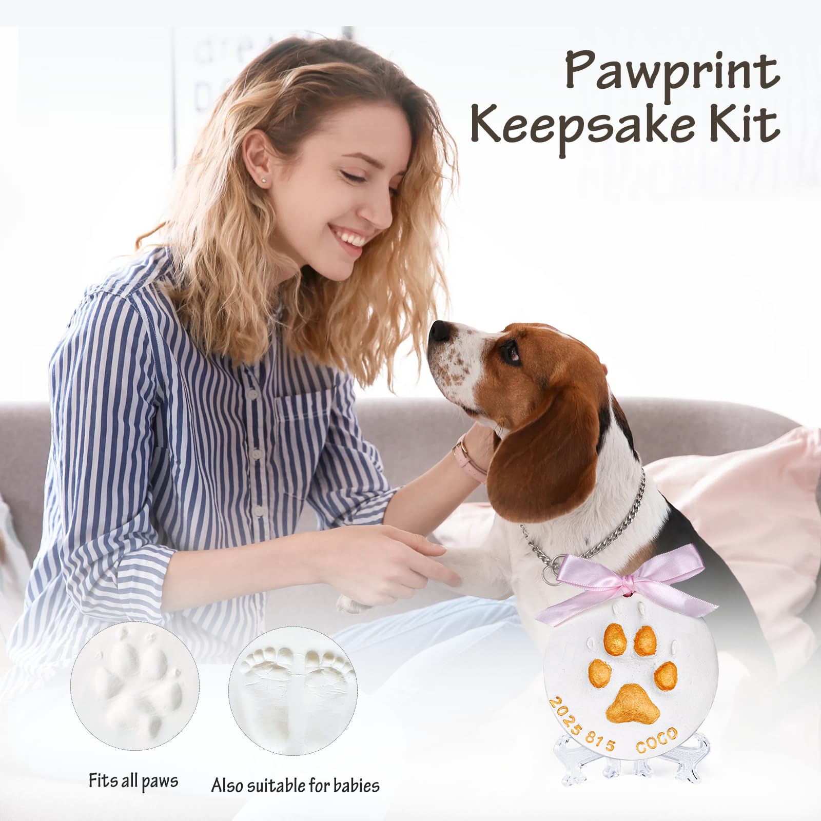 Tubuui Dog Paw Print Kit Keepsake (Makes 2), Clay Paw Print Kit For Dogs Cats, Pet Paw Print Impression Kit, Paw Print Ornament