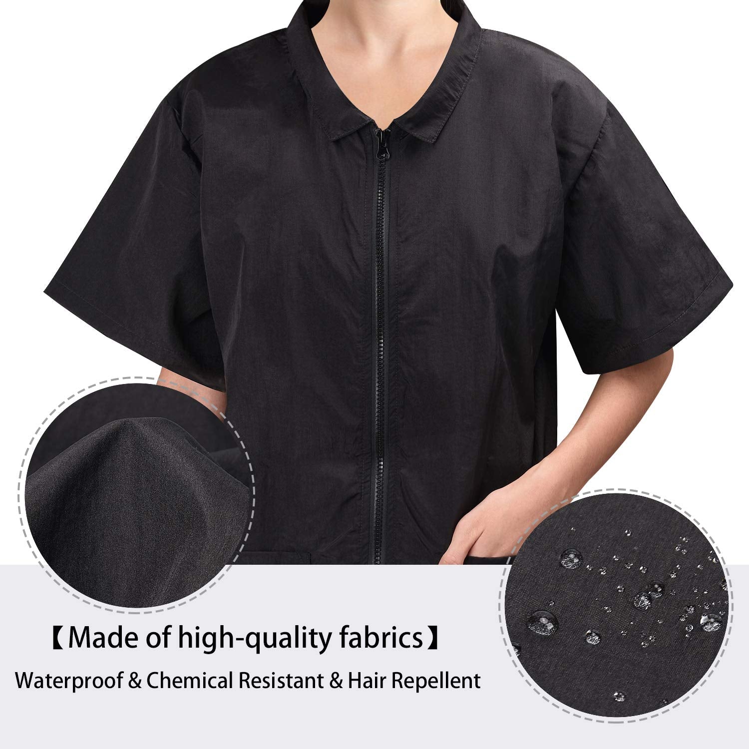 Noverlife Pet Grooming Jacket With Full Zipper, L Size, Anti-Static Smock For Dog Cat Beauty, Water Resistant Barber Apron Jacket For Hair Salon, Cosmetology Uniforms For Men And Women