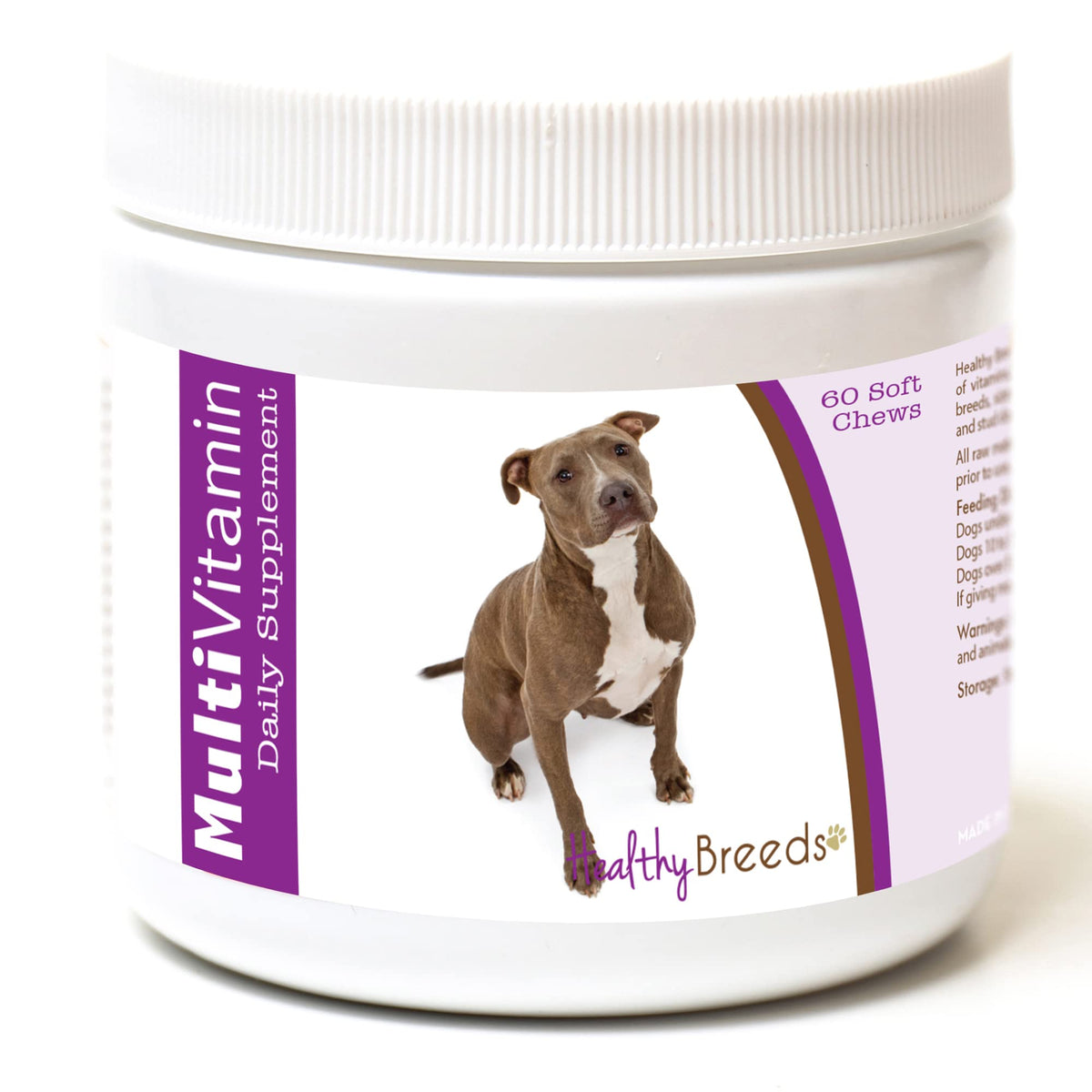 Healthy Breeds Pit Bull Multivitamin For Dogs - Vet Recommended Daily Supplement - Bacon Flavored - 60 Soft Chews