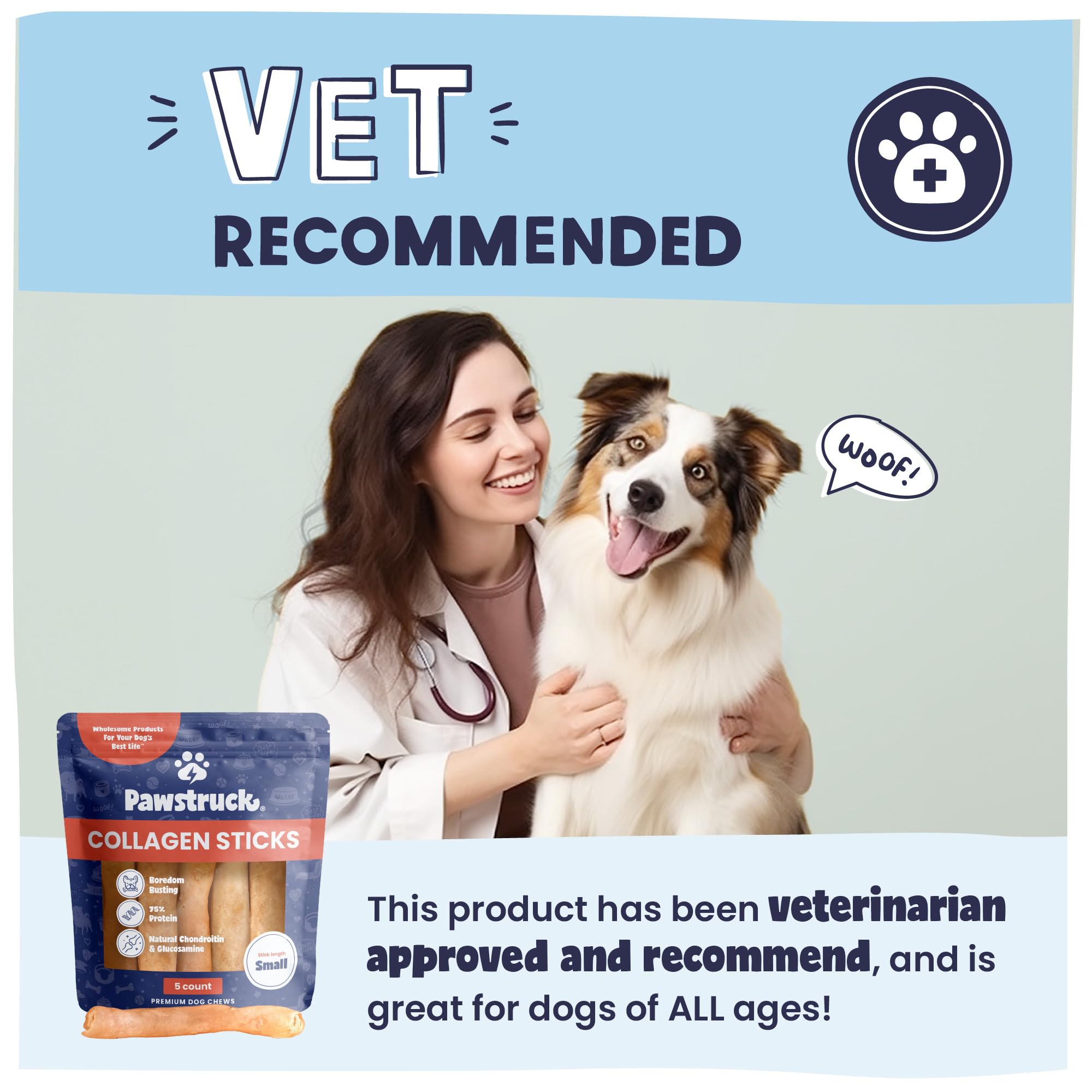 Pawstruck Natural 5-7 Beef Collagen Sticks For Dogs - Long-Lasting Rawhide Alternative, High Protein & Low Fat With Chondroitin
