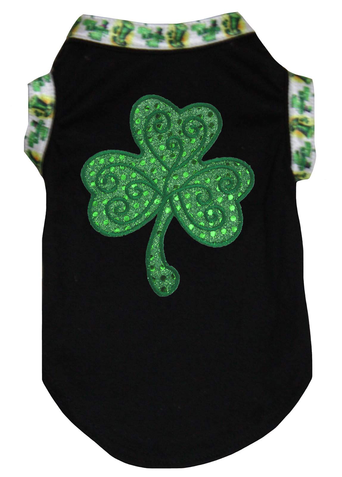 Petitebella Green Sequins Clover Puppy Dog Shirt (Black/Hat, Large)