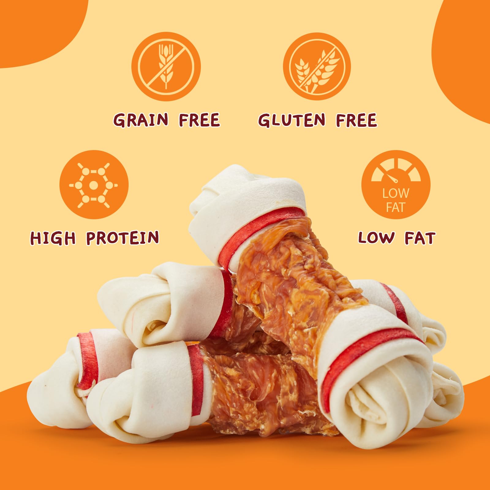 Jungle Calling Chicken Wrap Knotted Bones Dog Chews 6.5 Pack of 4, Long Lasting Beefhide Treats Real Chicken Wrap Rawhide Bones