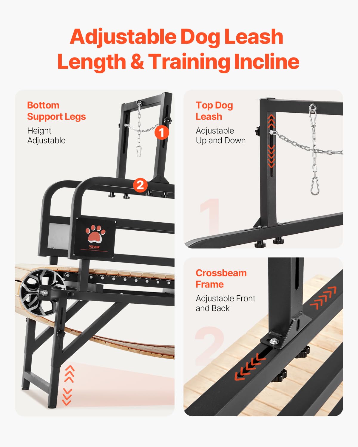 VEVOR Dog Treadmill for Large Dogs with Brake, Slat Mill for Dogs w/ 3 Adjustable Ramps, Doggy Tread Mill Dog Pacer, Slat Mill f