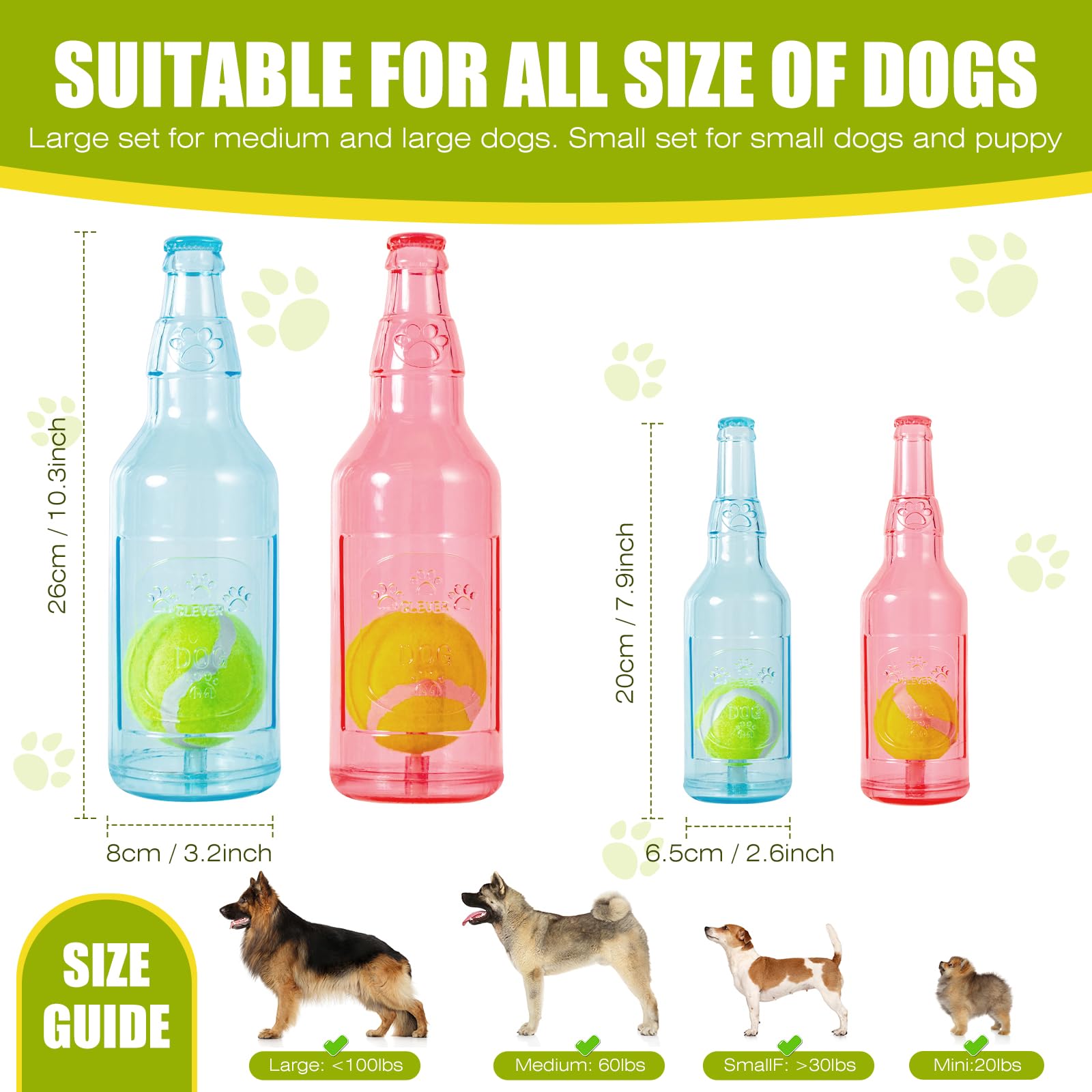 YOOGAO Pet Dog Toy, Dog Squeak Toy, Floating Dog Toy, Interactive Fetch Toy for Play and Training, Bottle Shape with Tennis Ball